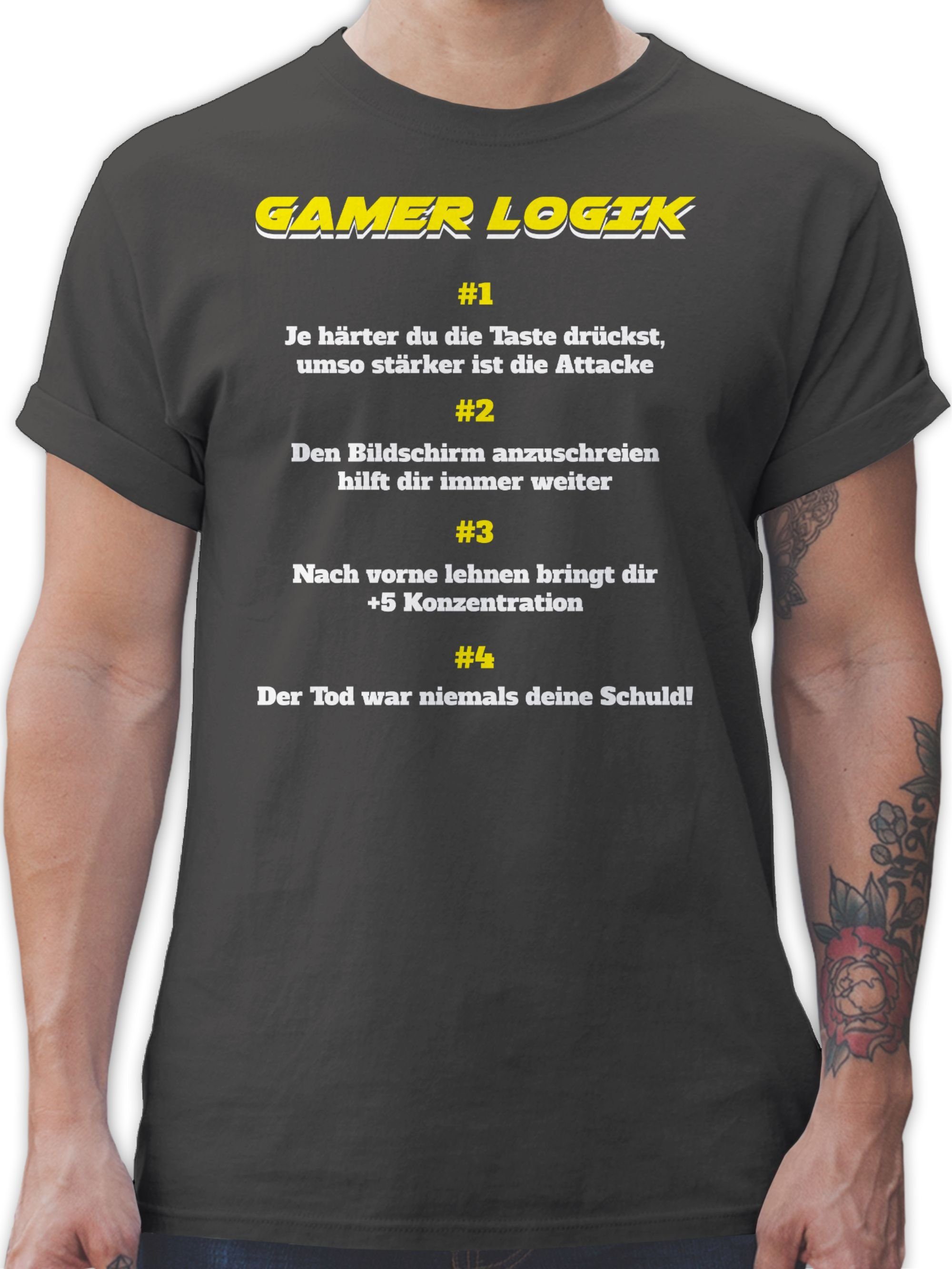 Shirtracer T-Shirt Gamer Logik Nerd Geschenke 3 Dunkelgrau