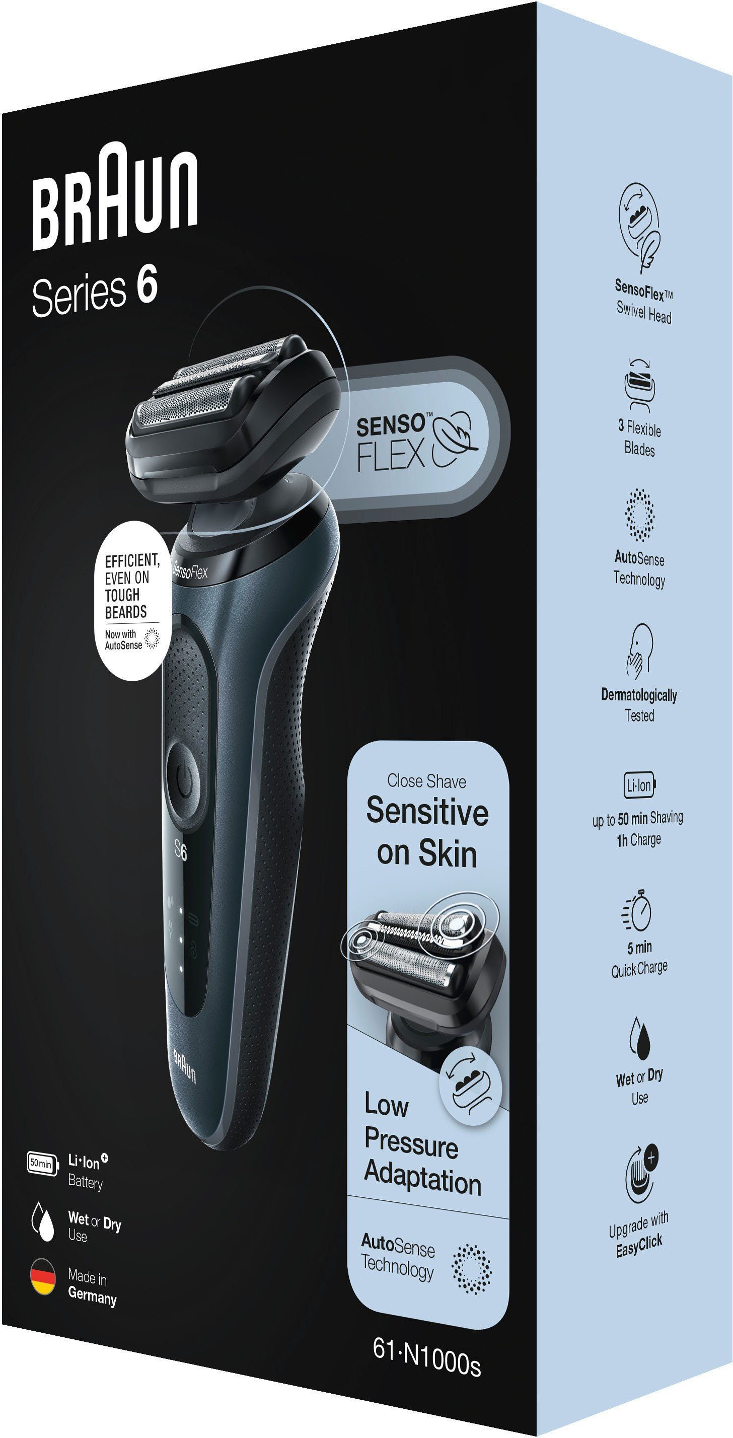 Series 6 SensoFlex, Aufsätze: Elektrorasierer 61-N1000s, 1, Wet&Dry Braun