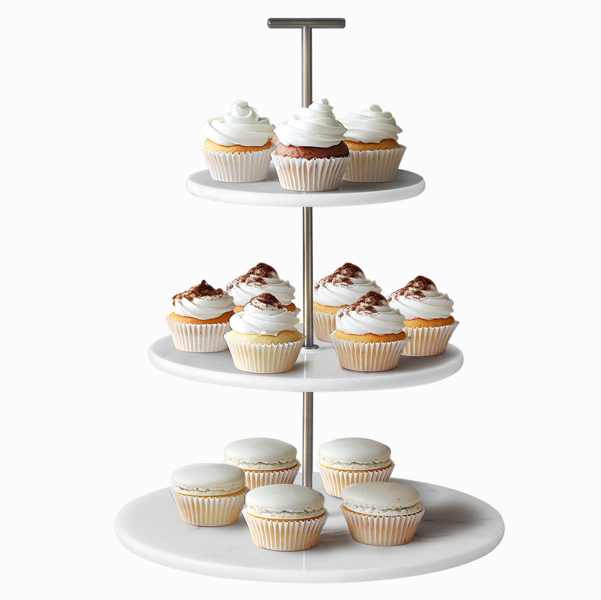 Navaris Kuchentransportbox 3 stöckiger Dessert Ständer - Kuchenständer 3 Etagen - Tortenständer, Marmor, (1-tlg)