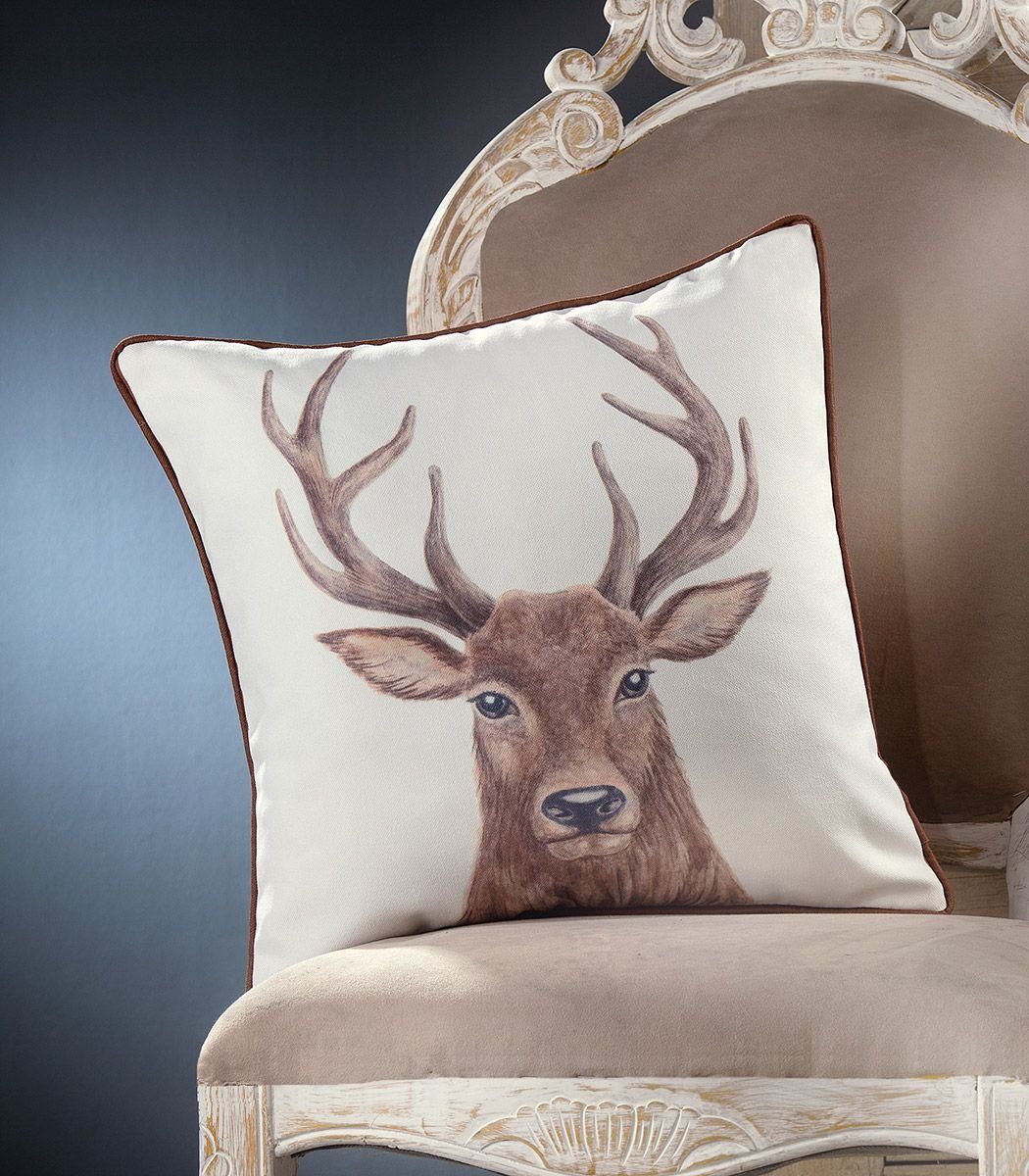 GILDE Zierkissen Kissen Hirschkopf - Kissen, quadratisch, Hirschmotiv