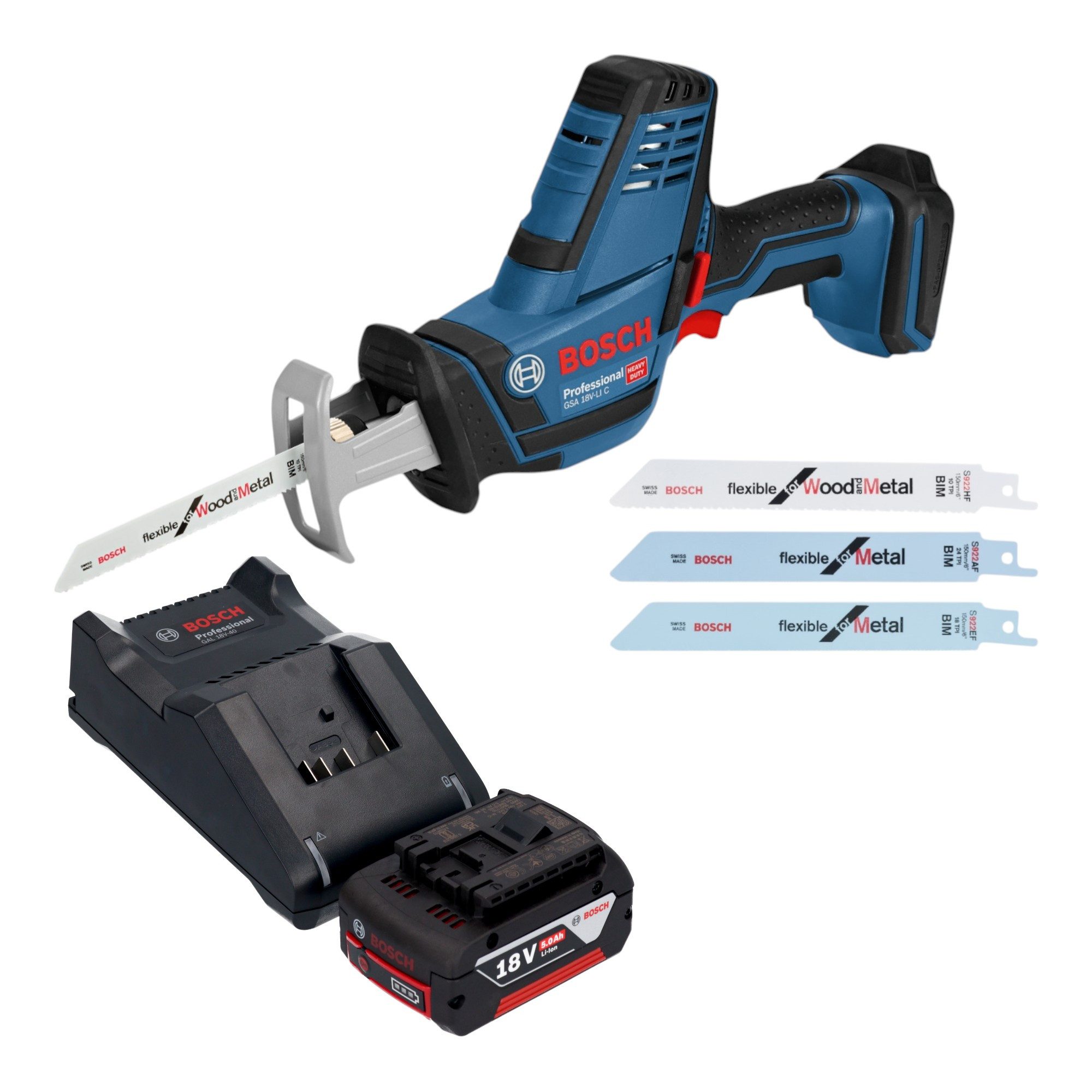 Bosch Professional Akku-Reciprosäge GSA 18V-LI C Professional 18 V + 1x Akku 5,0 Ah + Ladegerät