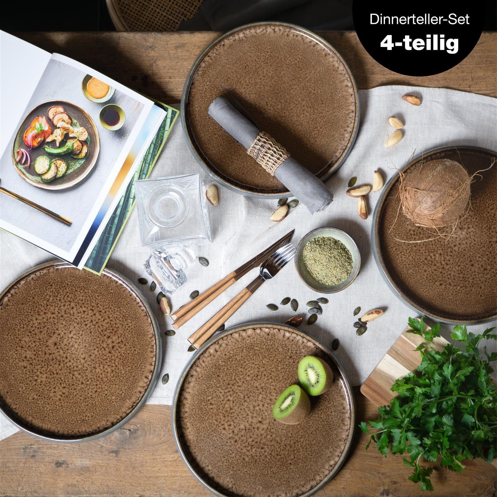 Moritz & Moritz Tafelservice SOLID 4x Dinnerteller Beige (4-tlg), 4 Personen, Steinzeug, Geschirrset zum Servieren