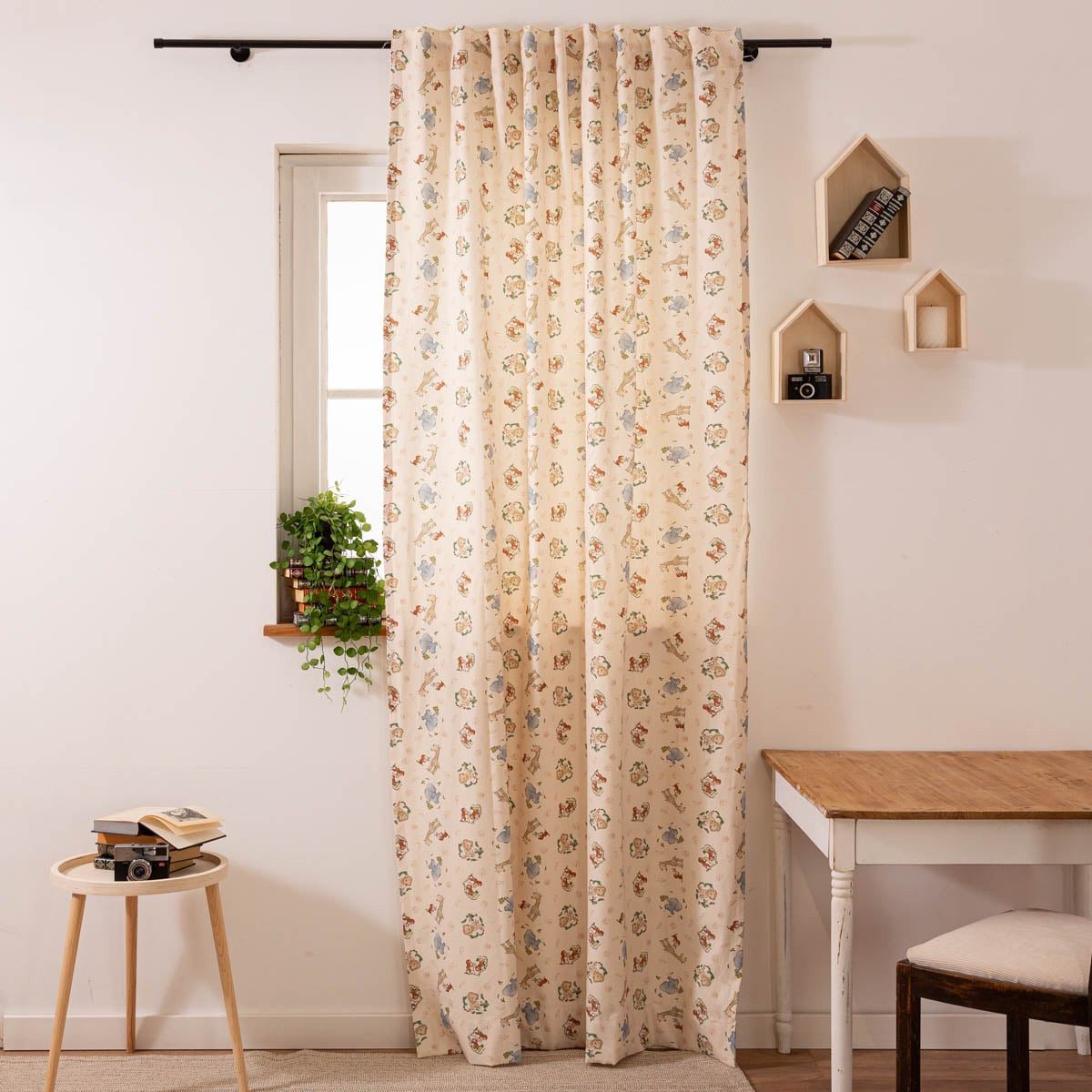 SCHÖNER LEBEN. Vorhang Vorhang Kinderzimmer Smok-Schlaufe Dschungeltiere beige bunt 245cm, Smokband, blickdicht, Baumwolle, Digitaldruck