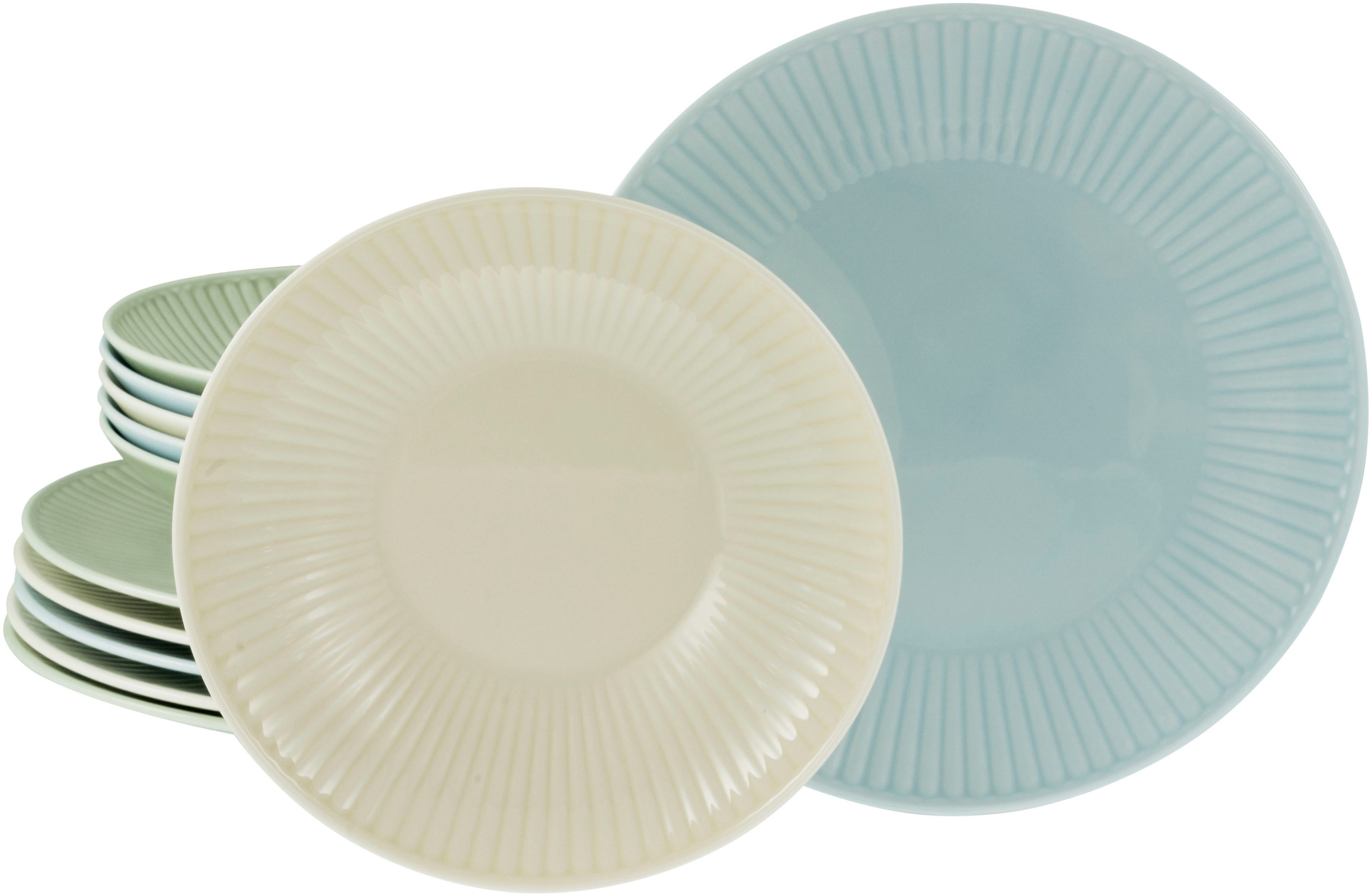 CreaTable Tafelservice Valencia Pastell, Tafel-Service 12-tlg (12-tlg), 6 Personen, Porzellan, Teller Set, Elegant, Boho Chic