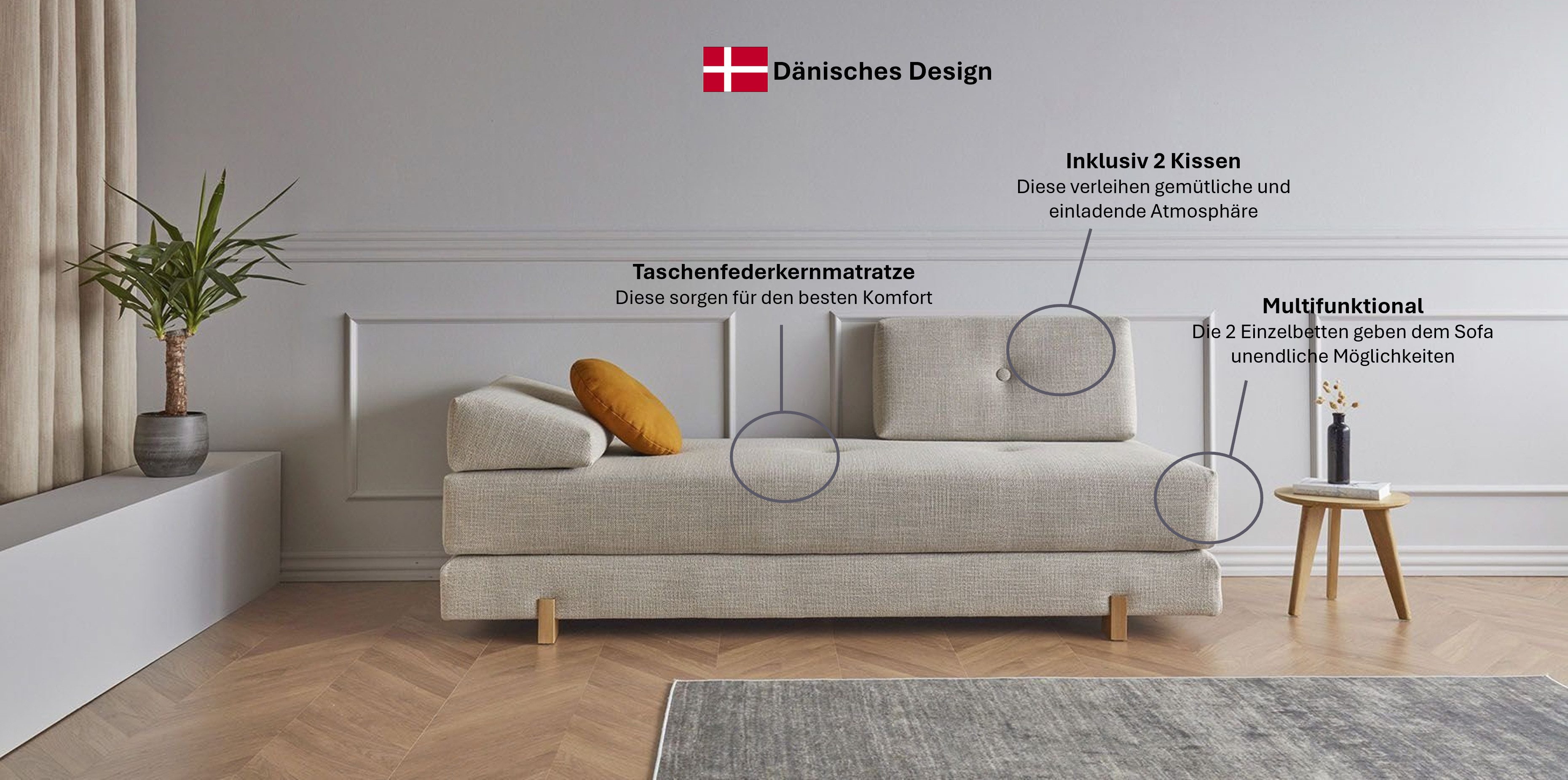 INNOVATION LIVING ™ Stapelliege Sigmund 579 Eiche-Beine, Daybed mit zwei Federkernmatratzen, Fußteil schwarz