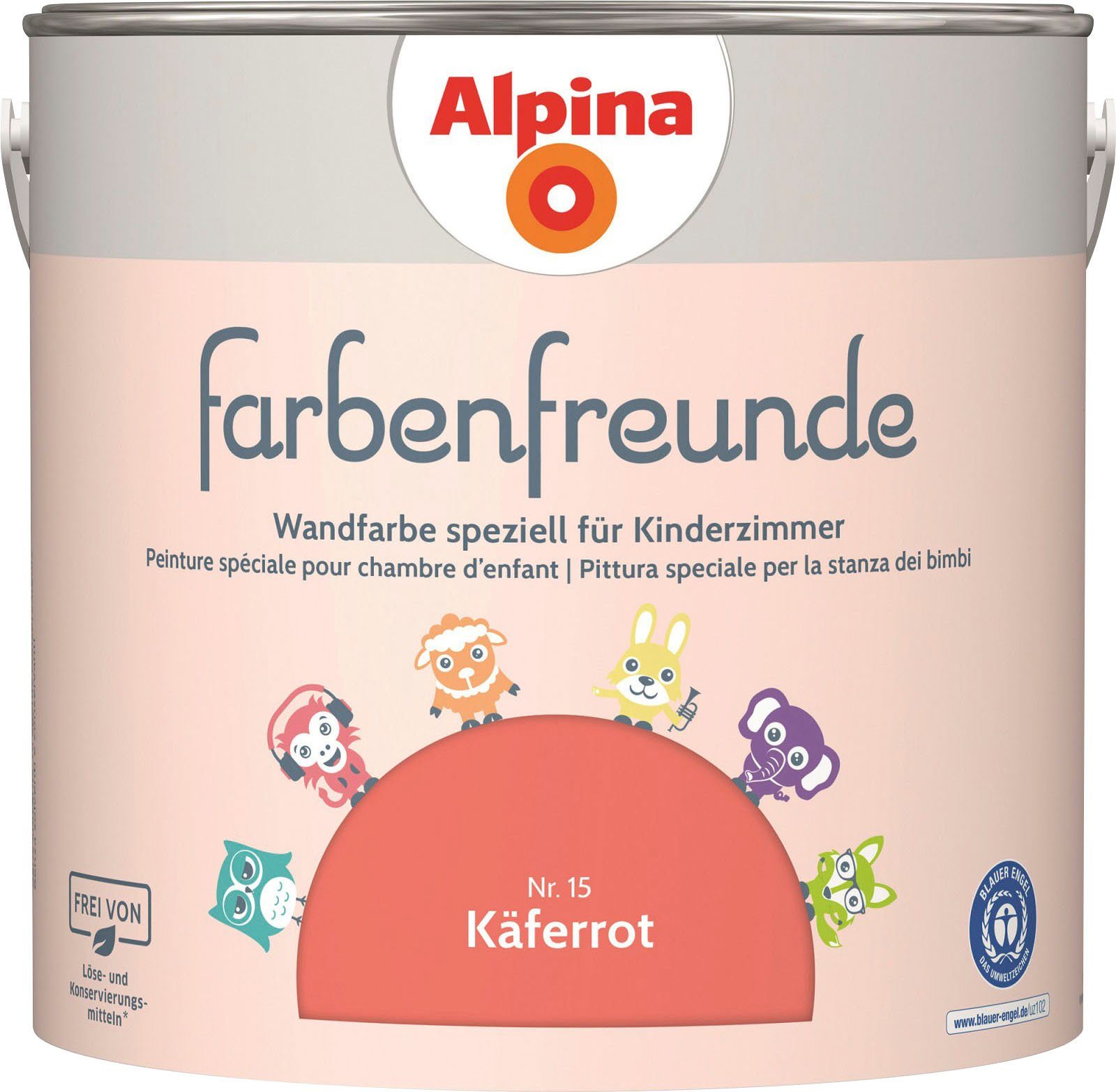 Alpina Wandfarbe farbenfreunde, für Kinderzimmer, matt, 2,5 Liter Käferrot