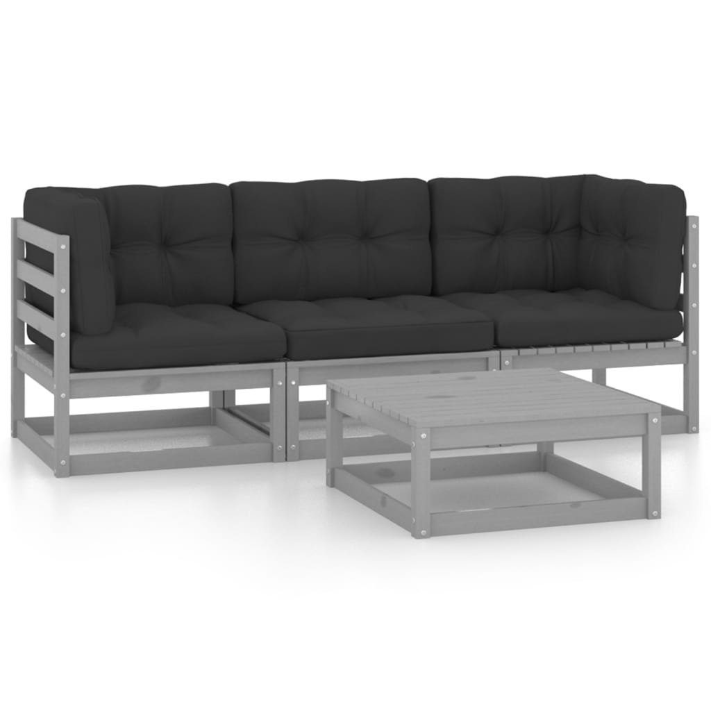 vidaXL Gartenlounge-Set 4-tlg. Garten-Lounge-Set mit Kissen Kiefer Massivholz, (1-tlg)