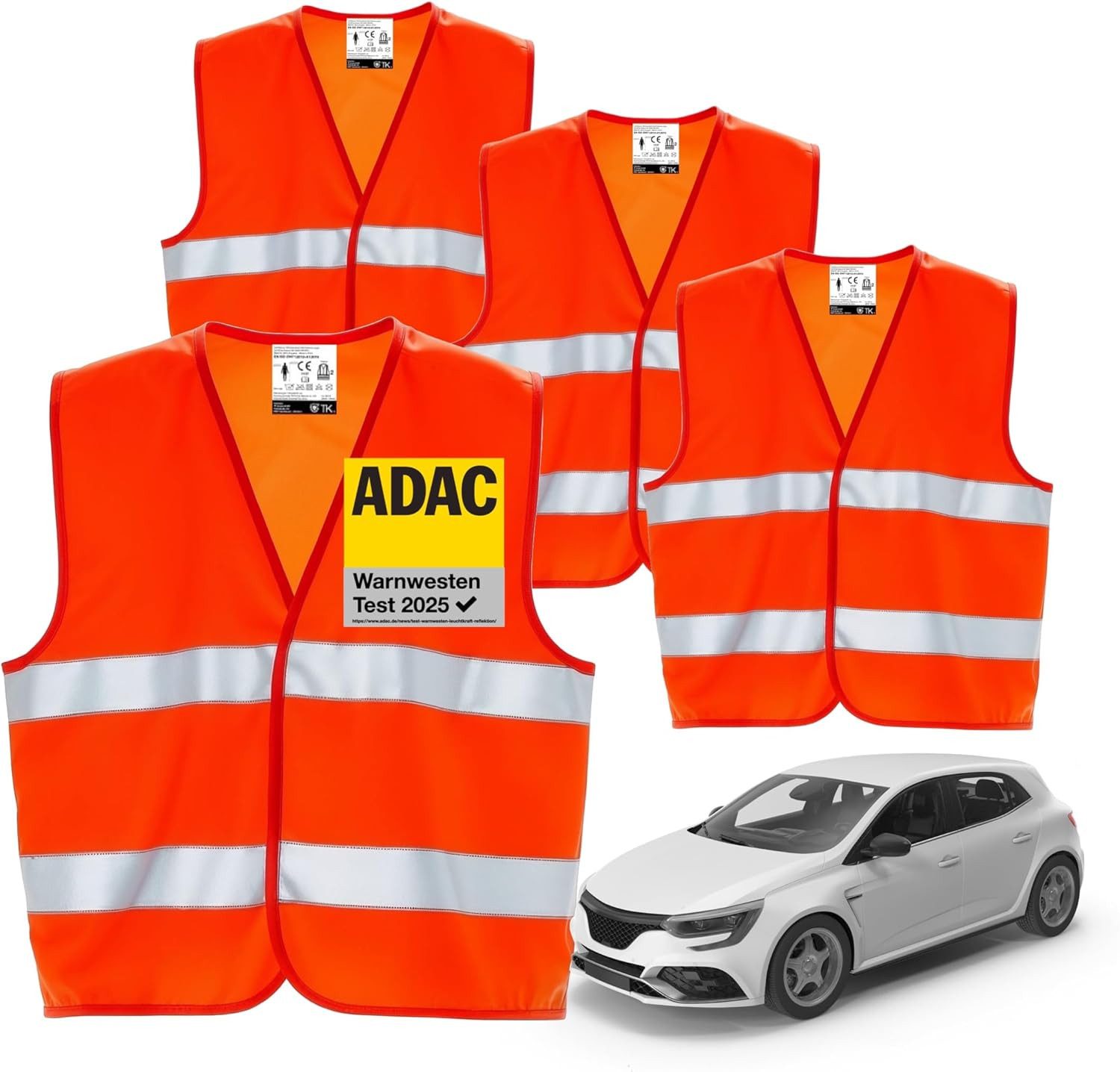 autogadget® Warnweste 4x Sicherheitsweste - Autozubehör - 2026 Unfallweste ISO20471 (Packung, 4-tlg., 4x Warnweste gelb) praktische Auto-Sicherheitskleidung