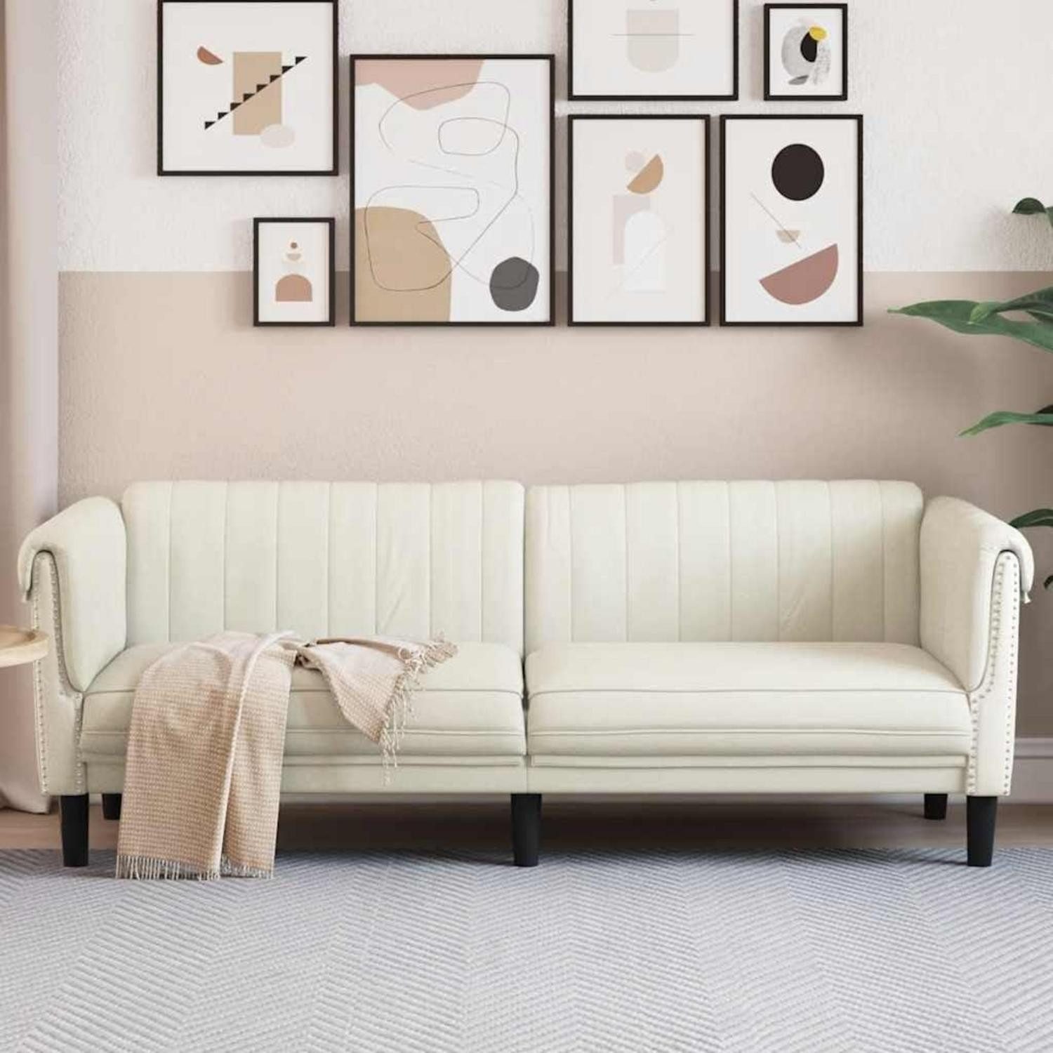 LuxusKollektion 3-Sitzer Sofa Samt Sessel Einzelsofa Wohnzimmer Schlafzimmer 3-Sitzer Creme