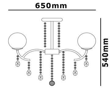 Lewima Kronleuchter mit großen Glas Kugel Schirmchen, Deckenlampe Glas Kristall funkelnd, Hängeleuchte Hängelampe LED wechselbar Lichtfarbe und Stärke beliebig, Starterkit Warmweiß, Kaltweiß/Neutralweiß möglich, Pendellampe XL Ø65cm für Esszimmer Wohnzimmer, Hängelänge kürzbar, 6xG9 Pendelleuchte Luxus