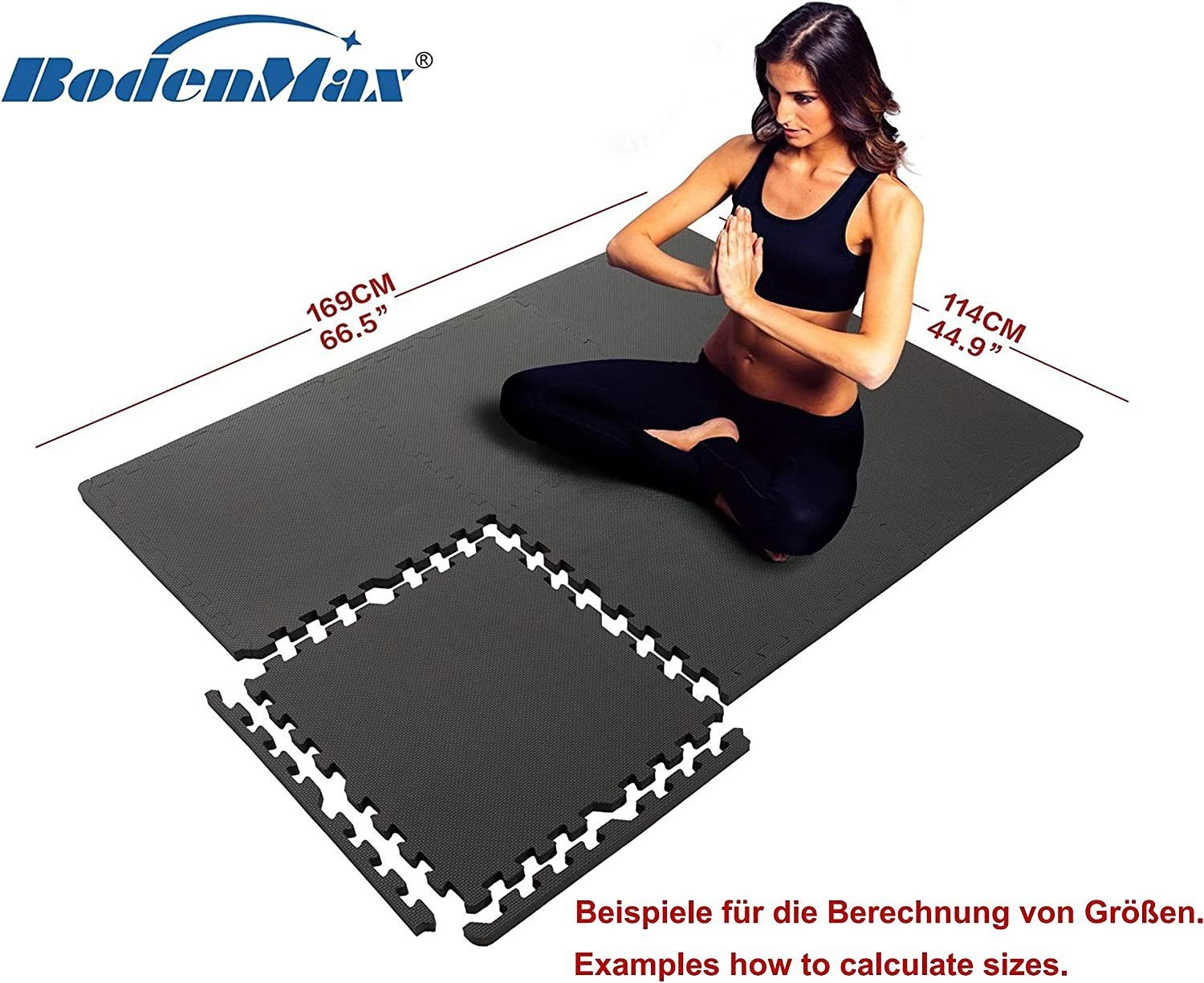 58x58x2.5 schwarz,blau und cm, grau 6stück=1,93m²(31.08€/m²)schwarz Bodenturnmatte BodenMax Sportmatte, BodenMax