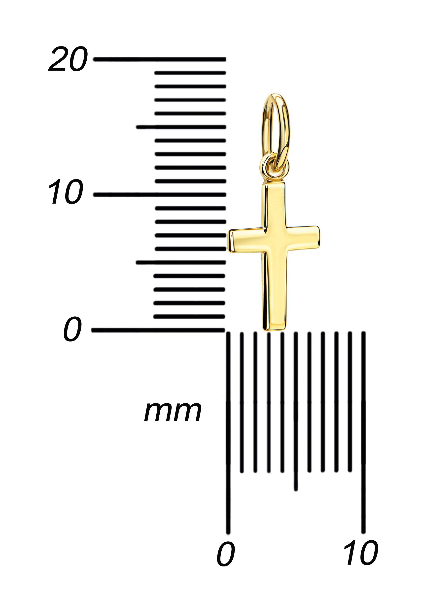 JEVELION Kreuzkette Kleiner Kreuz Anhänger 333 Gold - Made in Germany (Taufkreuz, für Damen und Kinder), Mit Halskette vergoldet- Länge wählbar 36 - 70 cm.