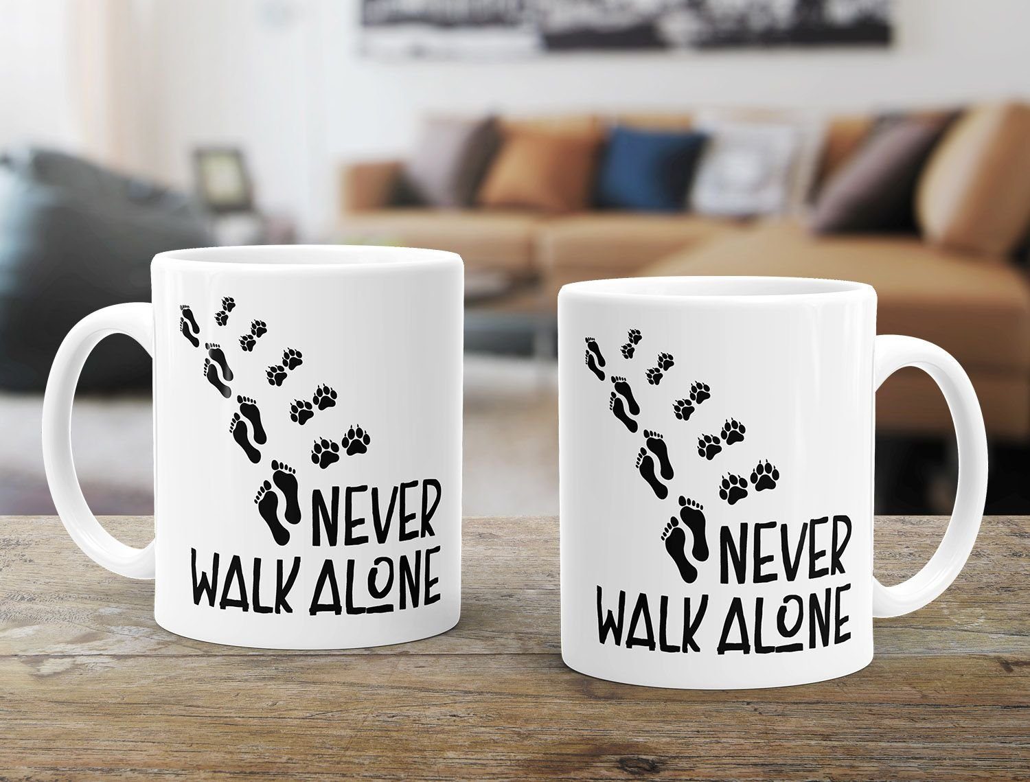 MoonWorks Tasse Kaffee-Tasse Never walk alone Hund Pfoten Hundepfoten Pfotenabdrücke Hundebesitzer MoonWorks®, Keramik