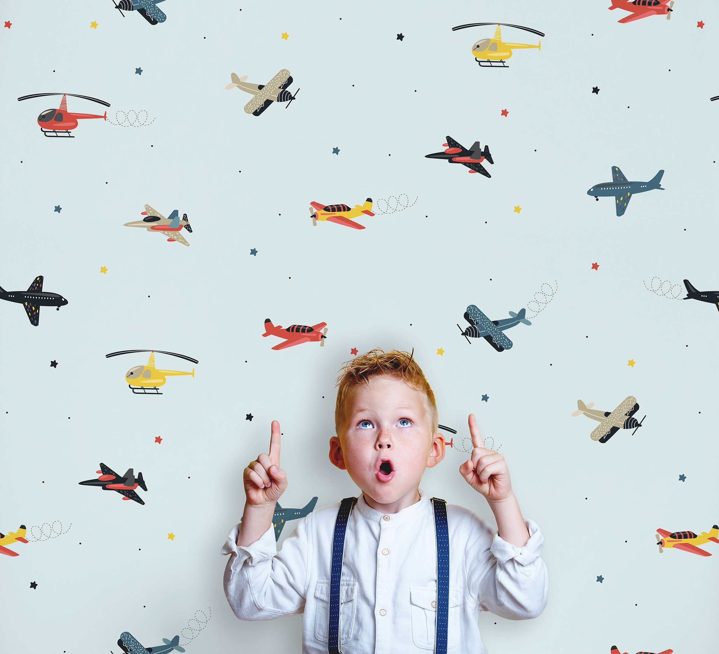 Marburg Kindertapete, matt, (1 St), Flugzeug, Hubschrauber, Tapete für Wohnzimmer Schlafzimmer