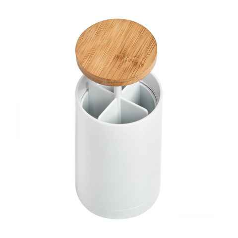 HTI-Living Wattestäbchenspender Wattestäbchen-Spender, weiß Kunststoff, Bambus, (Stück, 1-tlg., 1 Wattestäbchen-Spender), Kunststoff mit Holzdeckel