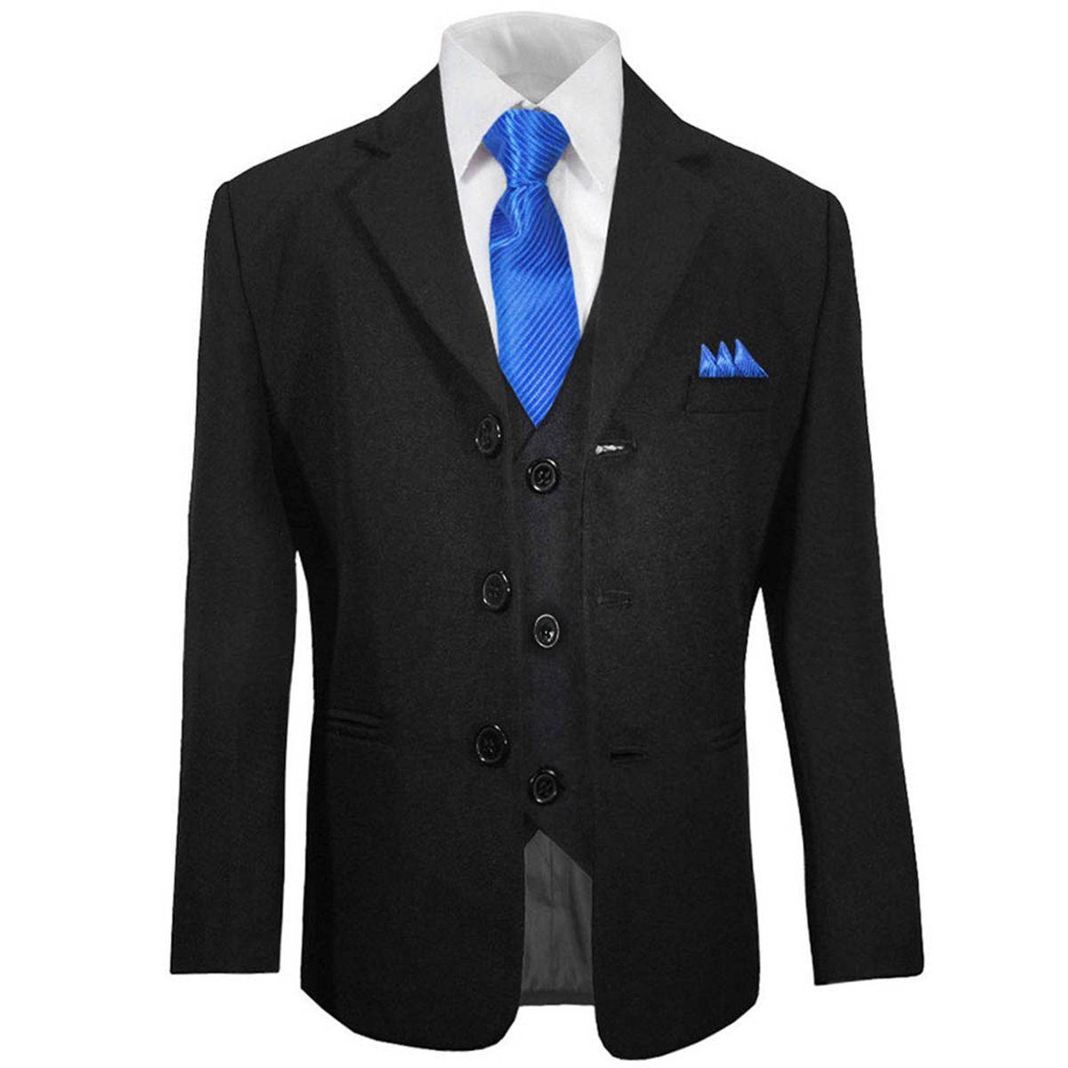 Paul Malone Kinderanzug Anzug für Jungs 6tlg Slim Fit Kommunionanzug, Konfirmationsanzug (Set, 6-tlg., mit Sakko, Weste, Hose, Hemd, Krawatte und Einstecktuch) KA20 mit blauer Krawatte, schwarz, 86 (1 Jahr)