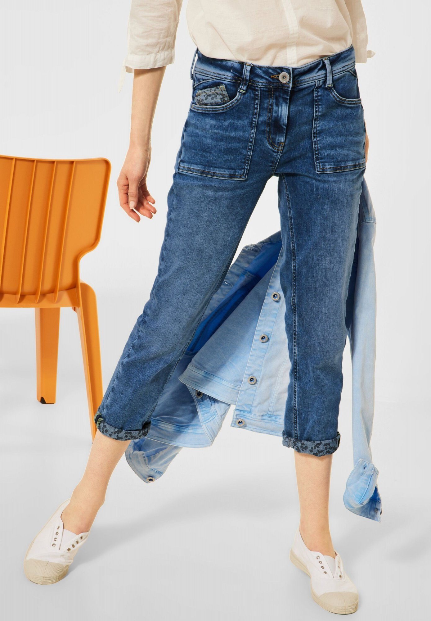 Cecil 7/8-Jeans Scarlett Five Pockets, Denimstyle Hose in einer  mittelblauen Waschung