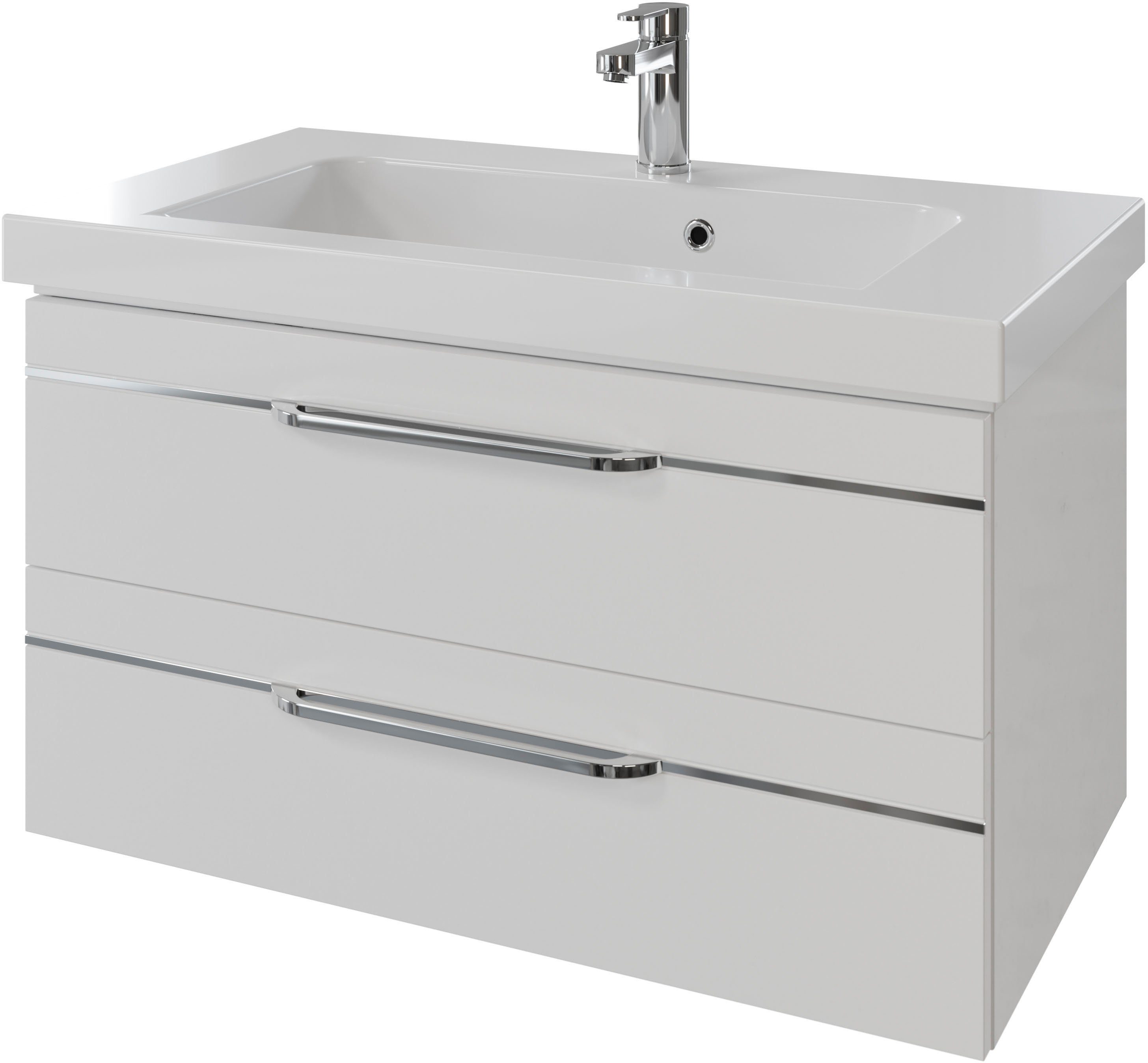 Saphir Waschtisch Serie Balto Mineralmarmor-Waschtisch mit Unterschrank, 92 cm breit (2-St), Waschplatz mit 2 Schubladen, Badschrank in verschiedenen Ausführungen