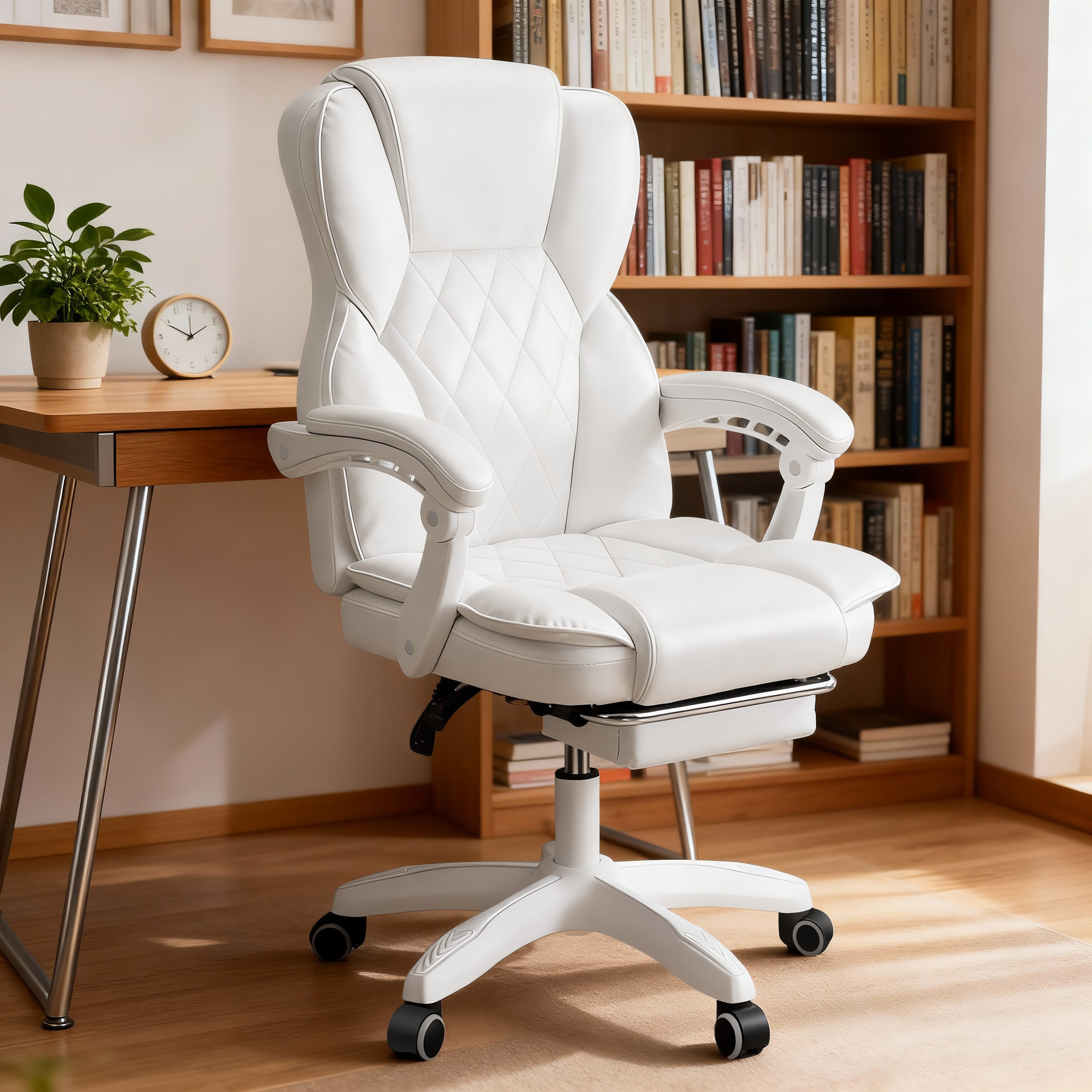 oyajia Bürostuhl Ergonomisch,mit Fußstütze, 135° neigbar (Drehstuhl aus PU leder, Belastbarkeit bis 150 kg), Schreibstuhl Höhenverstellbar, für Wohnzimmer, Büro