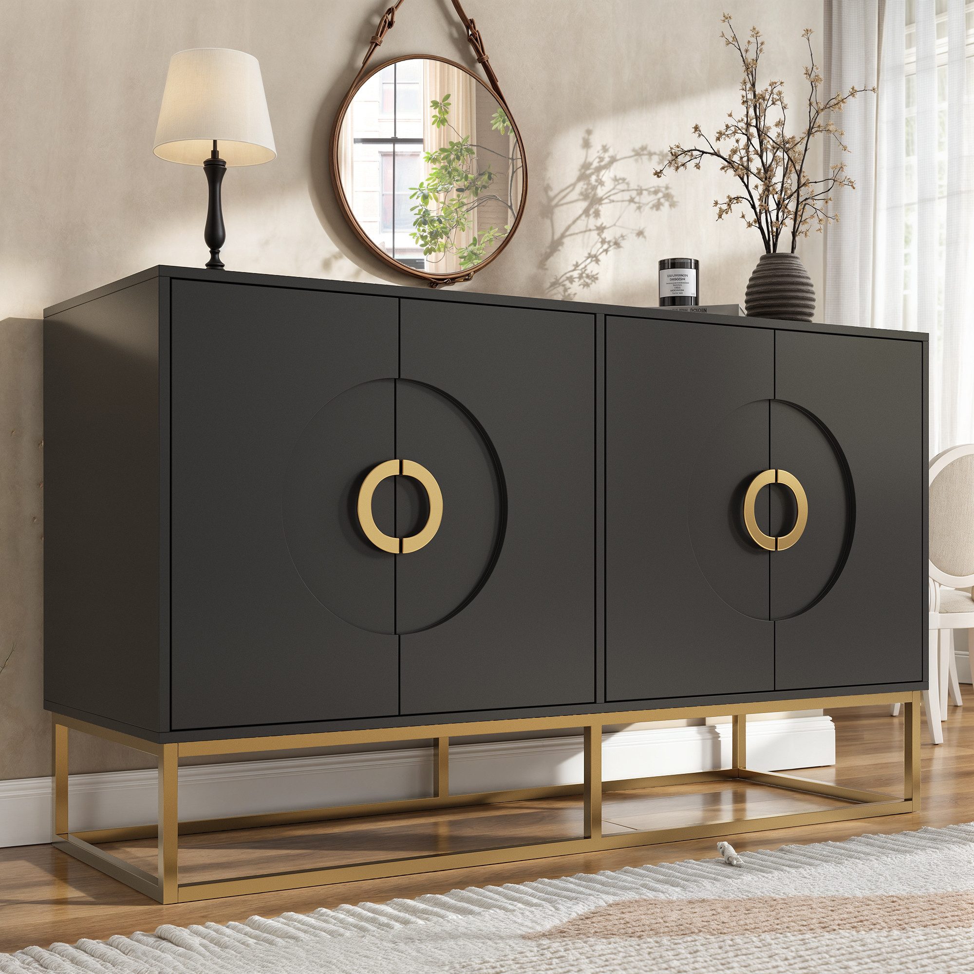 Flieks Sideboard Weiß/Schwarz (B140/T40/H83 cm, 1 günstig online kaufen