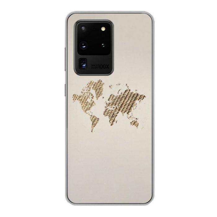 MuchoWow Handyhülle Weltkarte - Seil - Braun Phone Case Handyhülle Samsung Galaxy S20 Ultra Silikon Schutzhülle