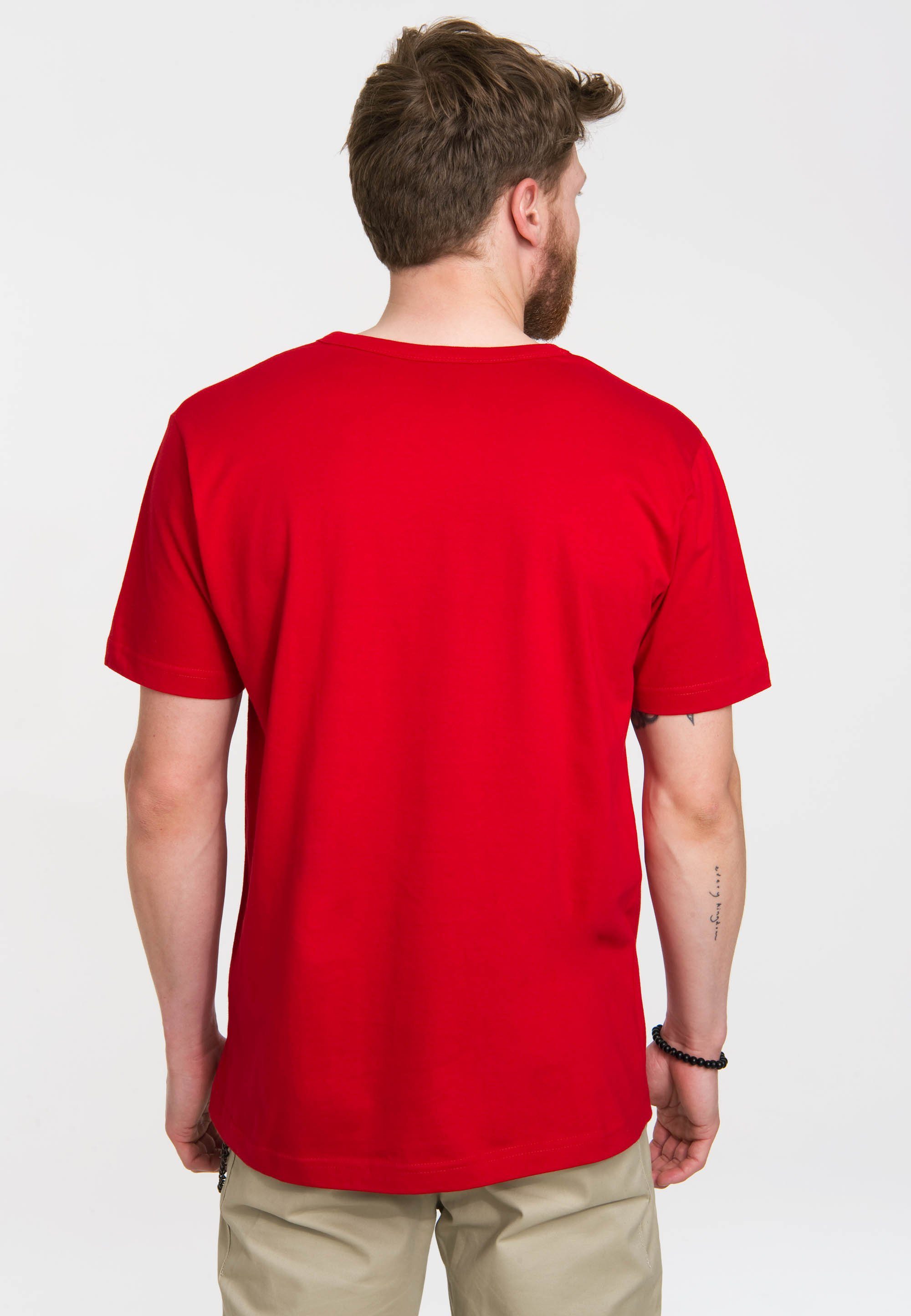 LOGOSHIRT T-Shirt Der coolem Blitz - Rote DC mit Frontdruck - Flash Logo