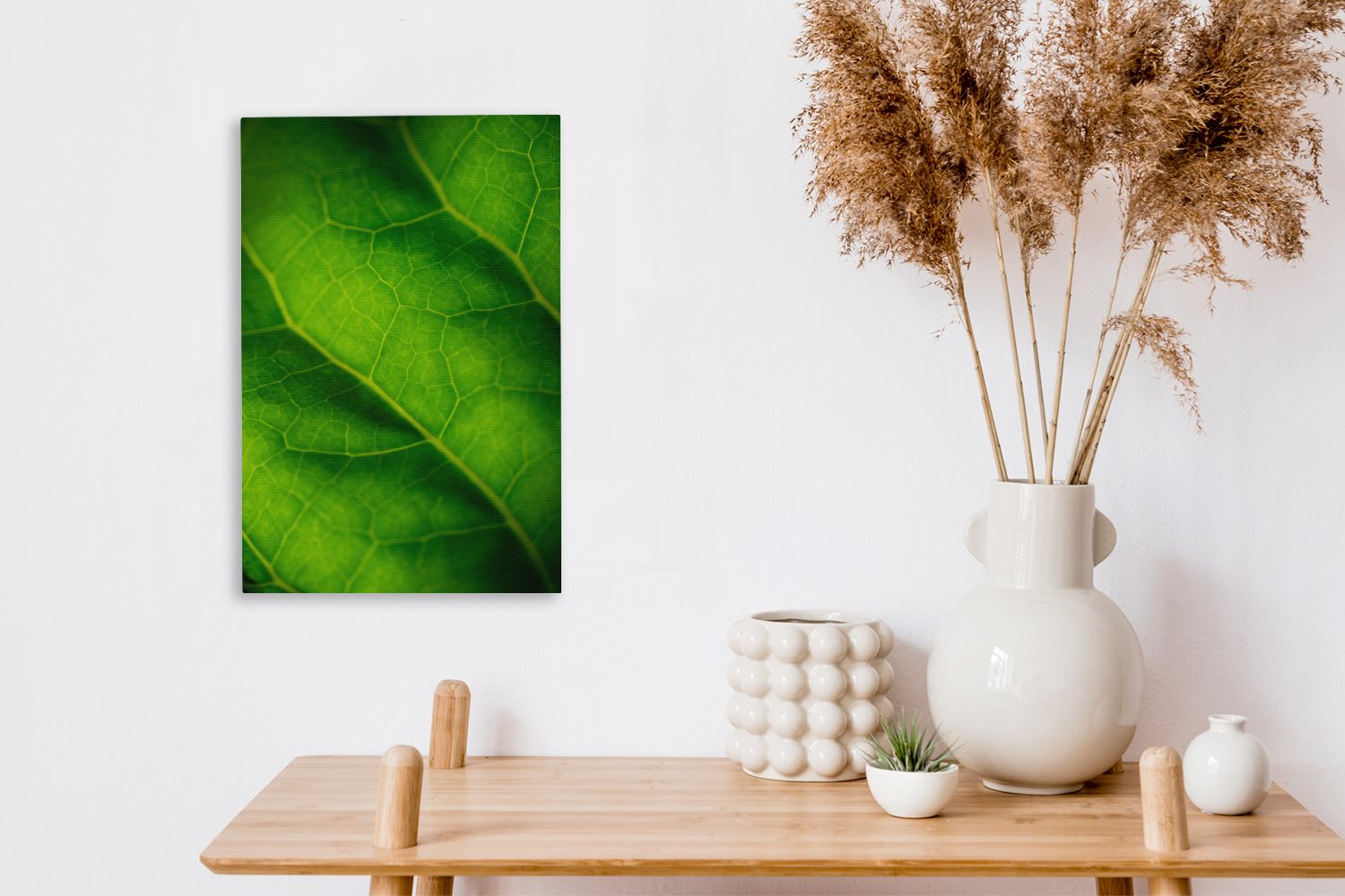 OneMillionCanvasses® Leinwandbild Grüne fertig St), eines Farben 20x30 Blattes, bespannt (1 Leinwandbild Zackenaufhänger, botanischen Gemälde, inkl. cm