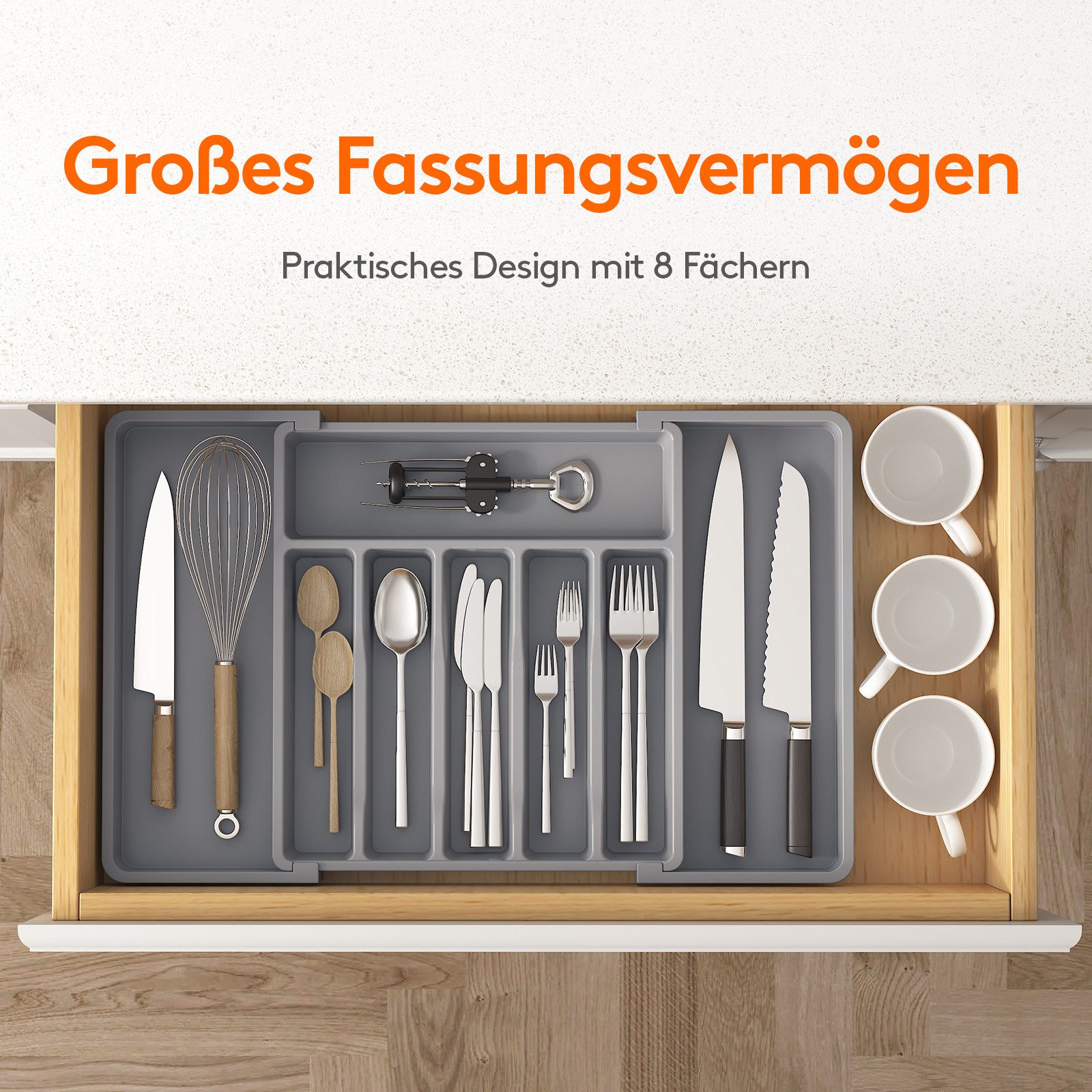 Lifewit Besteckeinsatz Besteckkasten für Schubladen, Verstellbarer Besteckh günstig online kaufen