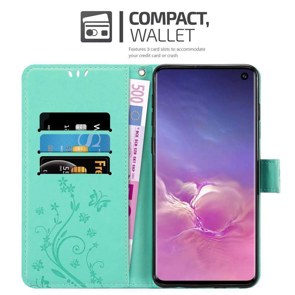 Cadorabo Handyhülle für Samsung Galaxy S10 4G Hülle Samsung Galaxy S10 4G, Hülle Schutzhülle Blumen Flower mit Standfunktion Kartenfach Magnet