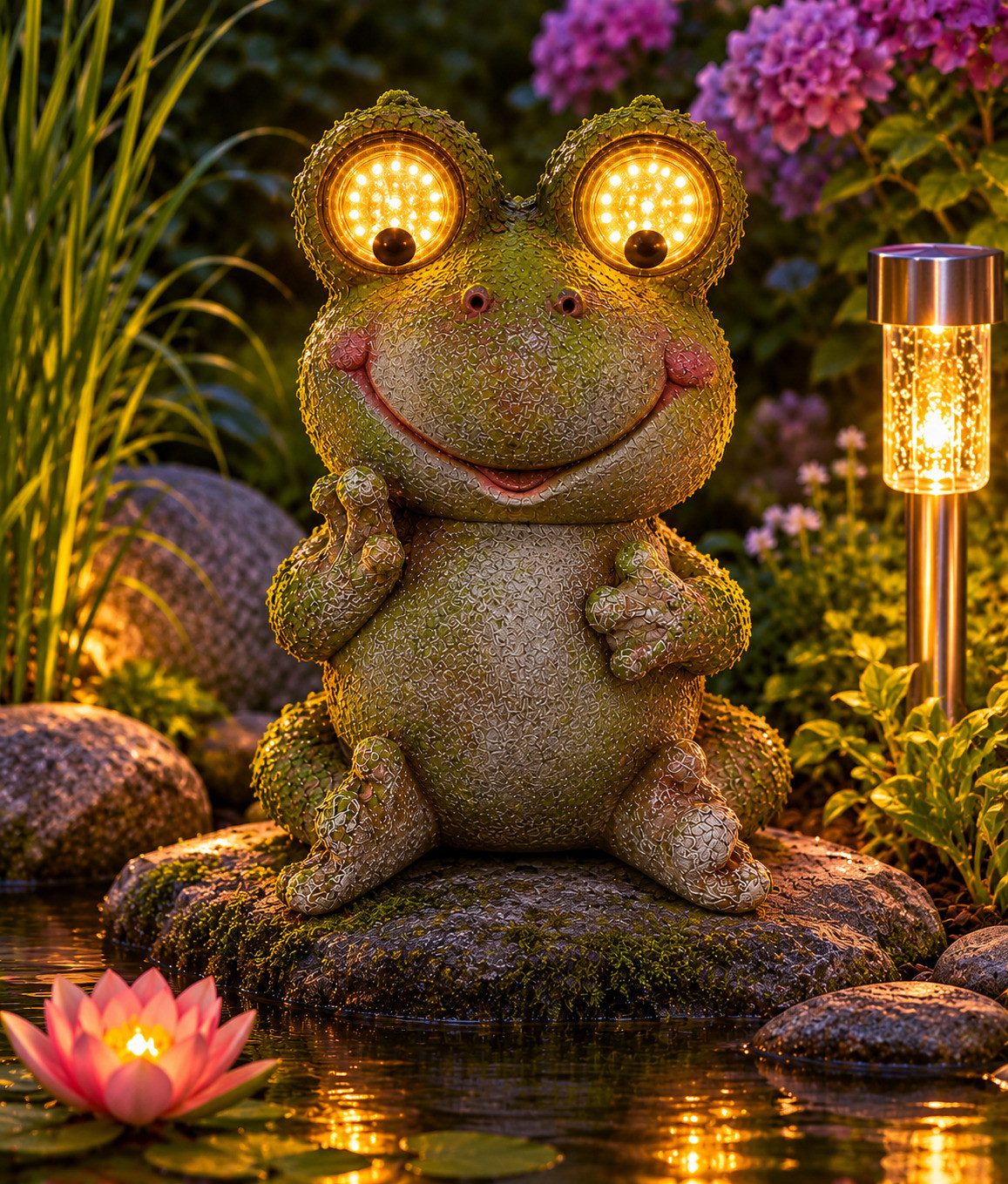 Home-trends24.de LED-Dekofigur LED Solar Frosch animiert Garten Balkon Terasse Deko Outdoor Polyresin