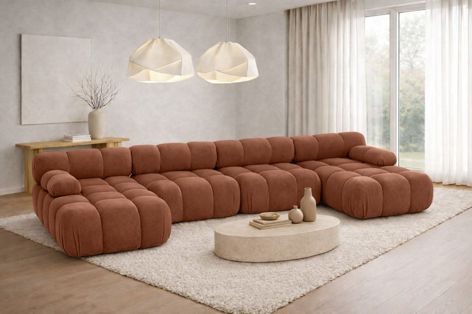 Kaiser Möbel Ecksofa U-Form XL modern für Wohnzimmer, Stoff Velours Salvador, SELIA, Ecksofa, U-Form XL,380 cm Breite,abgerundete Form,Relaxfläche 130 cm