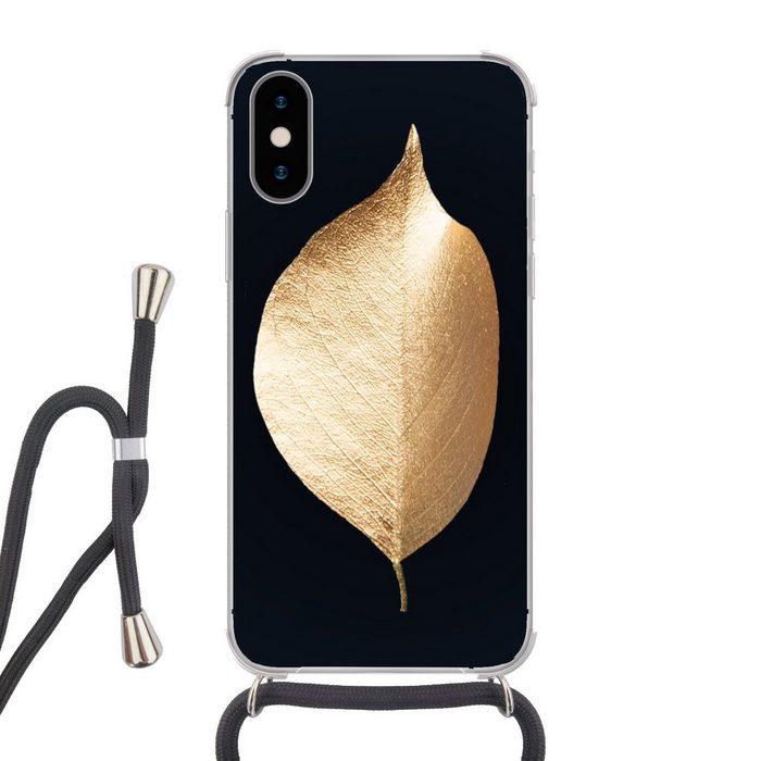 MuchoWow Handyhülle Blätter - Gold - Schwarz - Pflanzen - Luxus Handyhülle Telefonhülle Apple iPhone Xs