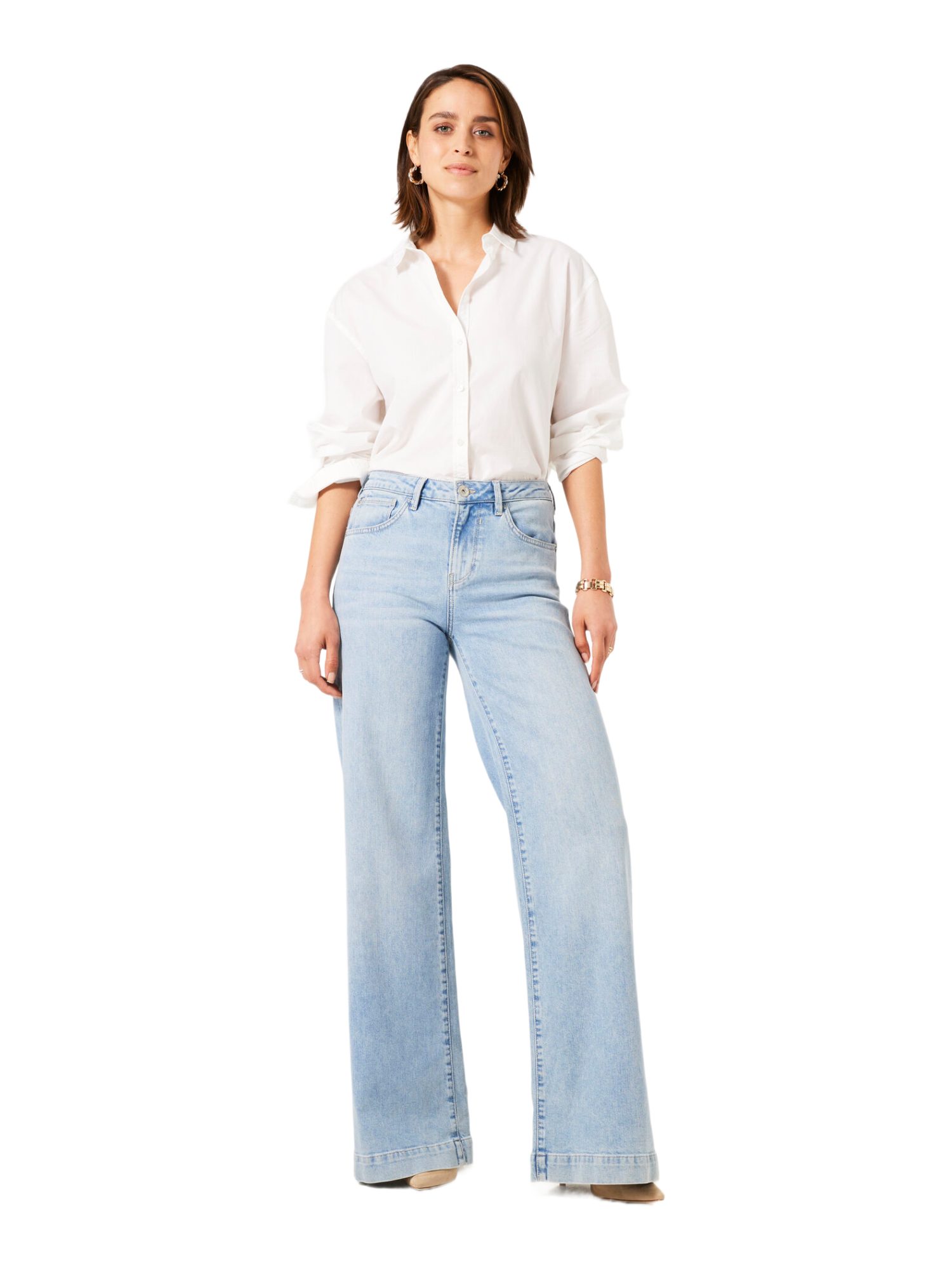 Garcia Stoffhose blau,Casual,Baumwolle,Unifarben,Wide Leg,Hoch