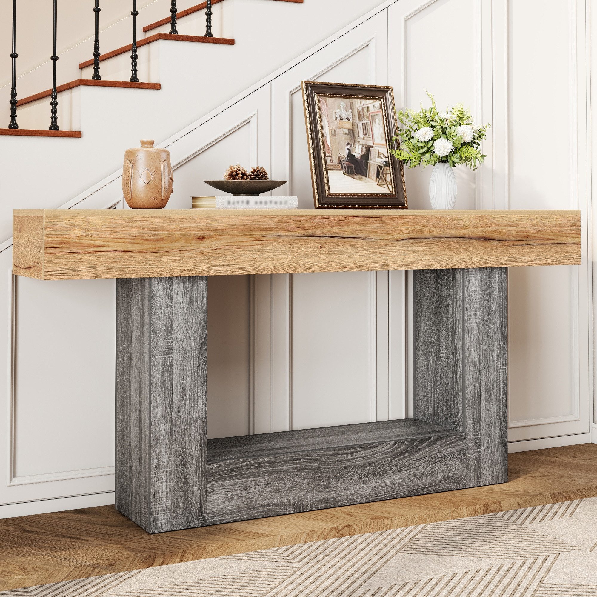 REDOM Sideboard 160x82,5x30 cm Zweifarbiger Konsolentisch in Holzoptik für Diele (Packung, 1 St., Stabile Tischplatte, praktische Ablage unten), Platzsparende Konsole für Wohnbereich & Eingang