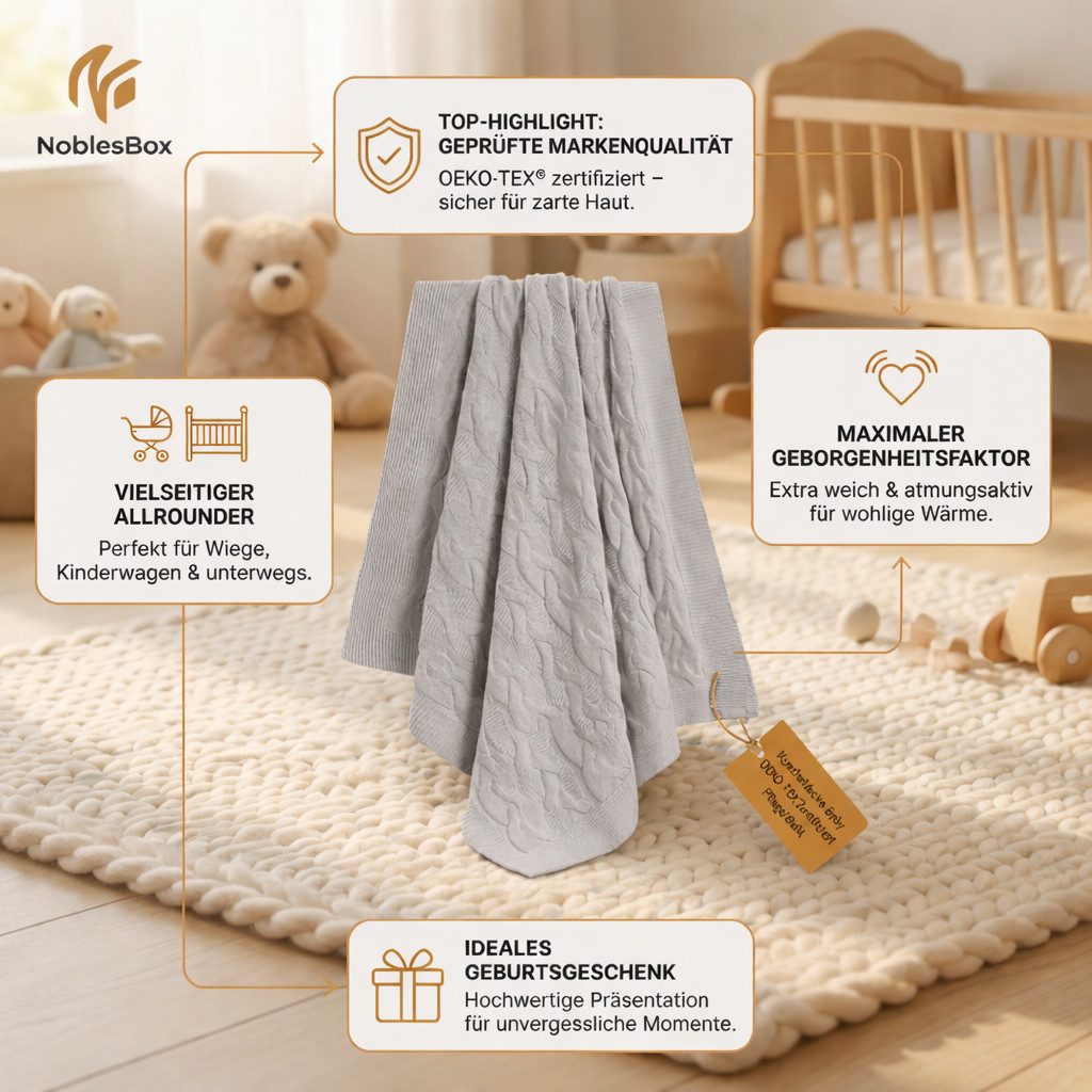 Babydecke NoblesBox Baby Kuscheldecke - OEKO-TEX - Weich für Wiege & Kinderwagen, NoblesBox, Strickdecken in verschiedenen Farben, 100cm x 80cm