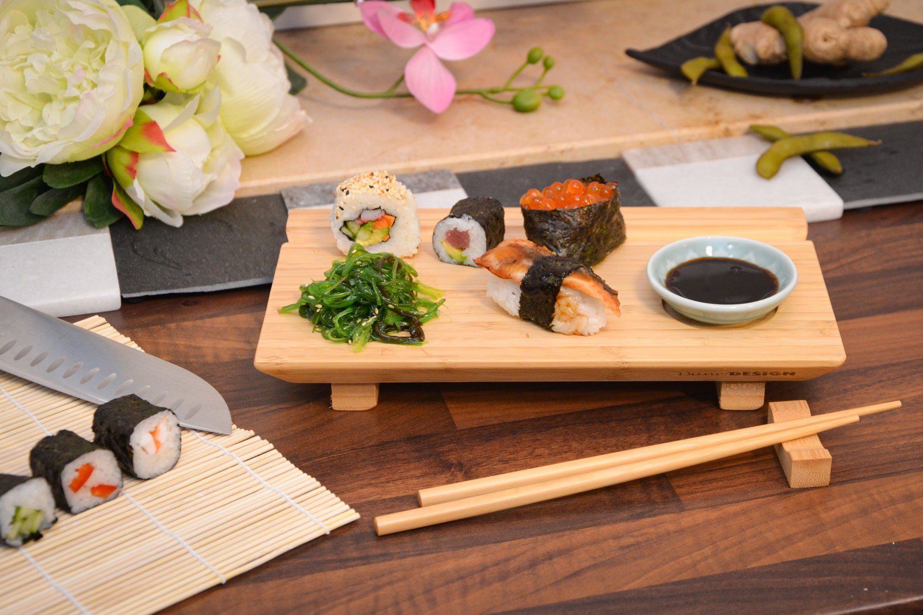 Servierplatte Servierplatten, Japanisches 20-tlg), Brett Holz, 4 für Komplettset DuneDesign (Set, 27x16x4 Sushi 4x Personen