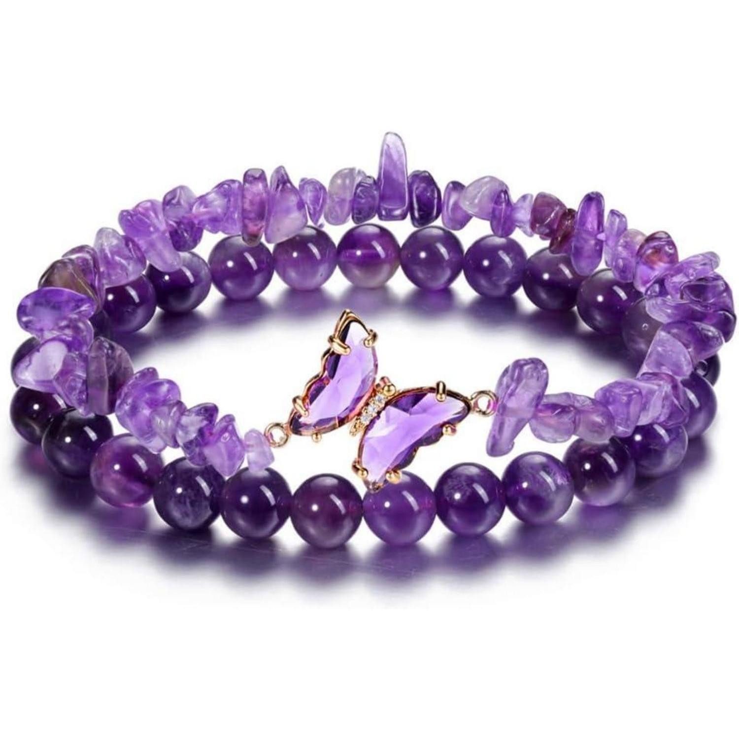 LuxusKollektion Wickelarmband Set Amethyst Wickelarmband Schmetterling Set Healing Armbänder