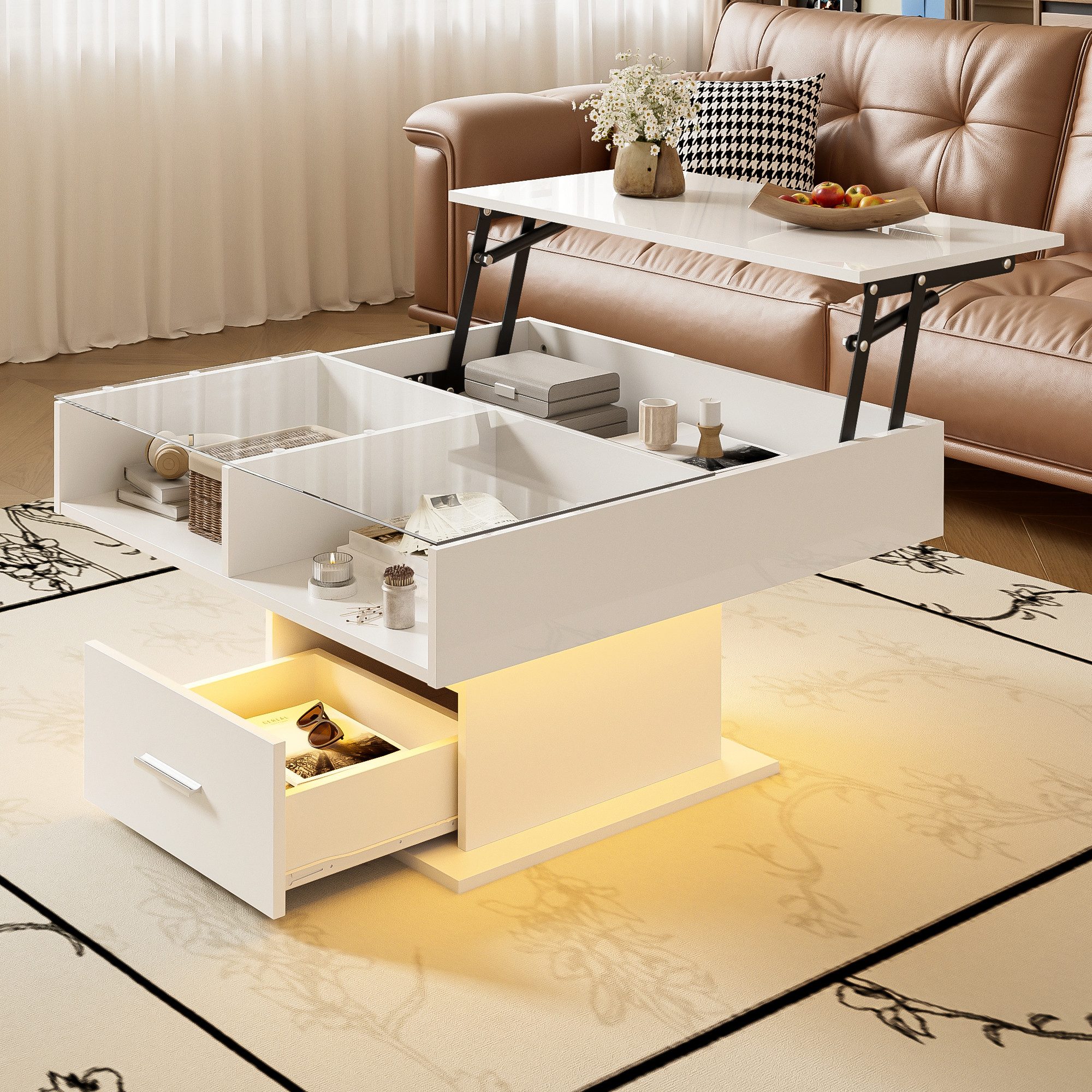 STILVORA Couchtisch mit LED-Leucht,verstellbarer Sofatisch Wohnzimmertisch günstig online kaufen