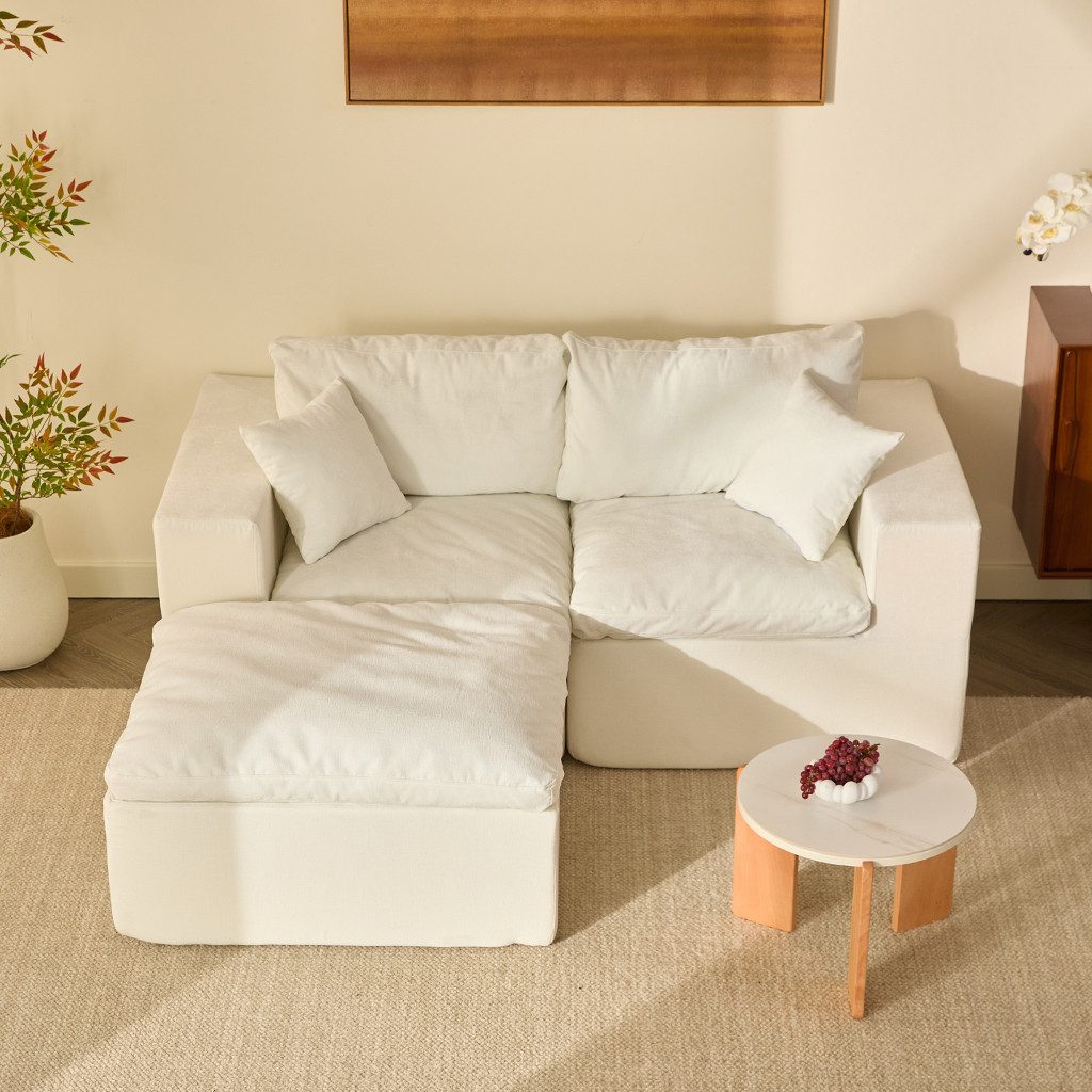 LITBIRD Sofa Ecksofa mit Schlaffunktion, extra tiefe Sitzfläche, Chenille-Bezug, 3 Teile, platzsparendes L-Form Sofa 190 cm, moderne Couch, ohne Montage