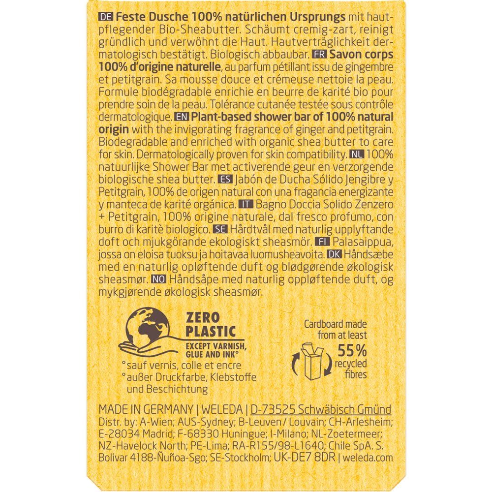 WELEDA Feste Duschseife Feste Ginger Petitgrain, 75 g