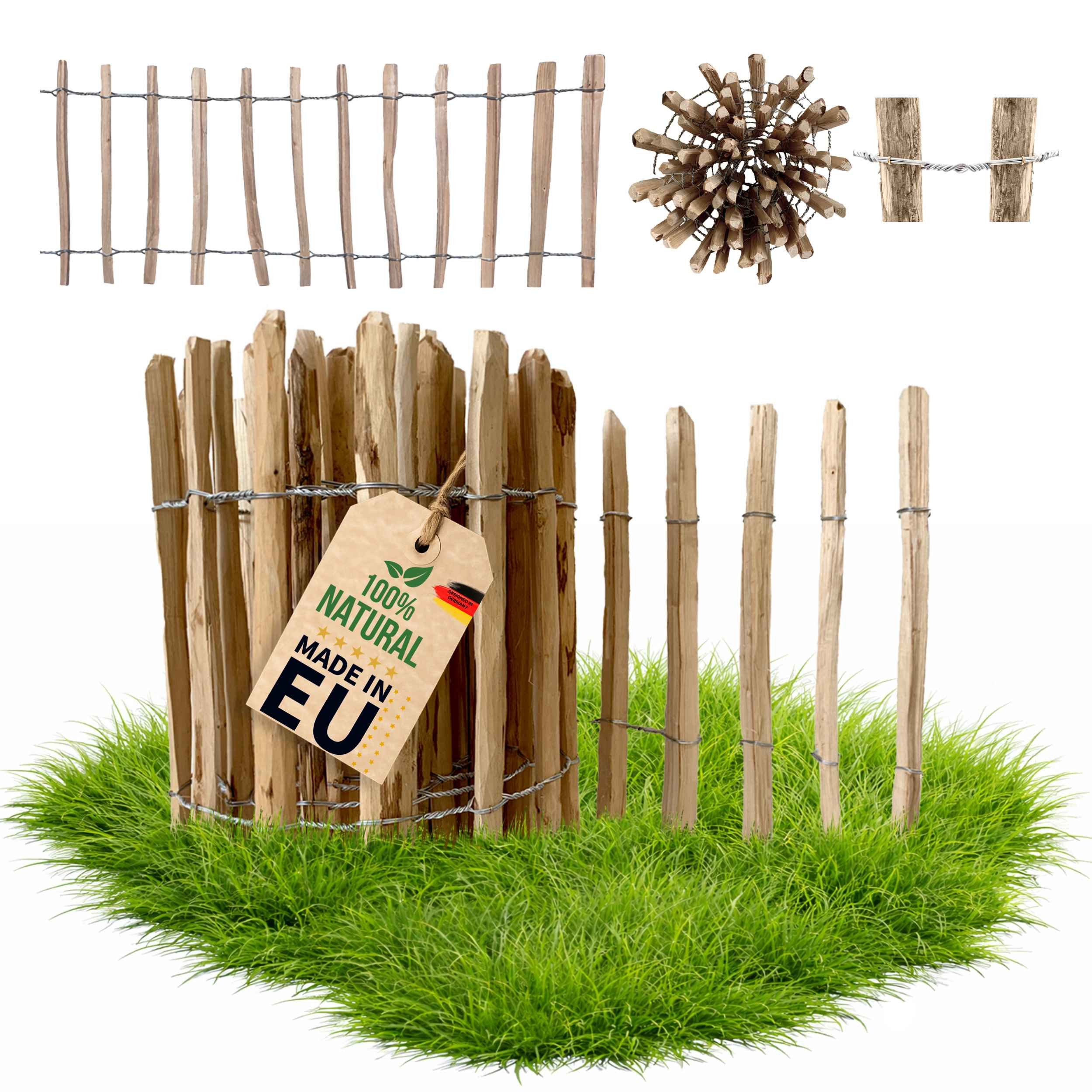 Floranica Staketenzaun Gartenzaun aus Haselnuss oder Kastanie, Steckzaun, Rollzaun, (L / H 100 x 50 cm, 1-St., Lattenafstand 4-6 cm), als Grundstücksgrenze, Hühnerzaun, Gemüsegärten Beeten oder Tierweiden