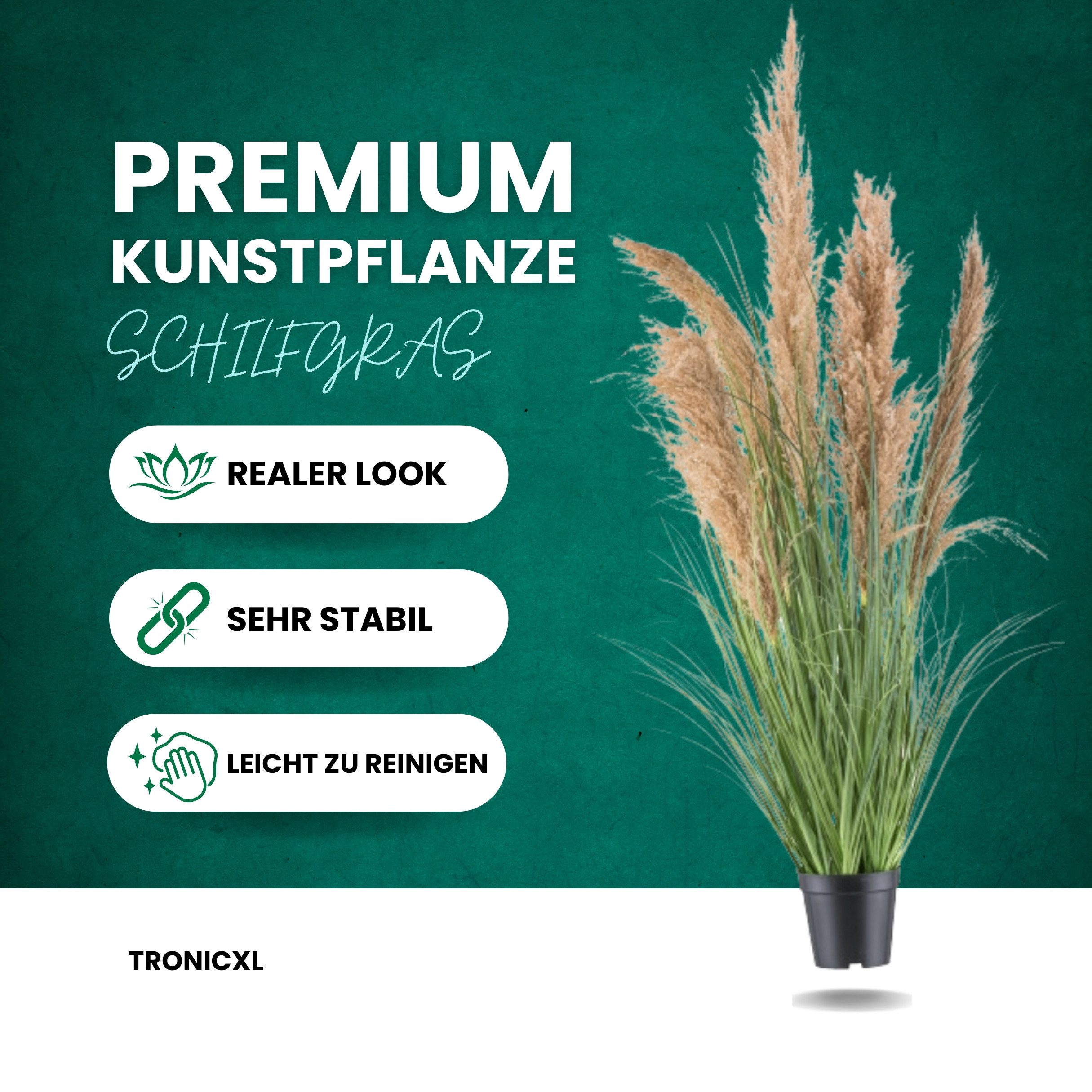 Kunstgras Kunstpflanze Deko Idee Natur Schilfgras 110cm groß hoch Kunstgräser Schilf, TronicXL, Höhe 110 cm