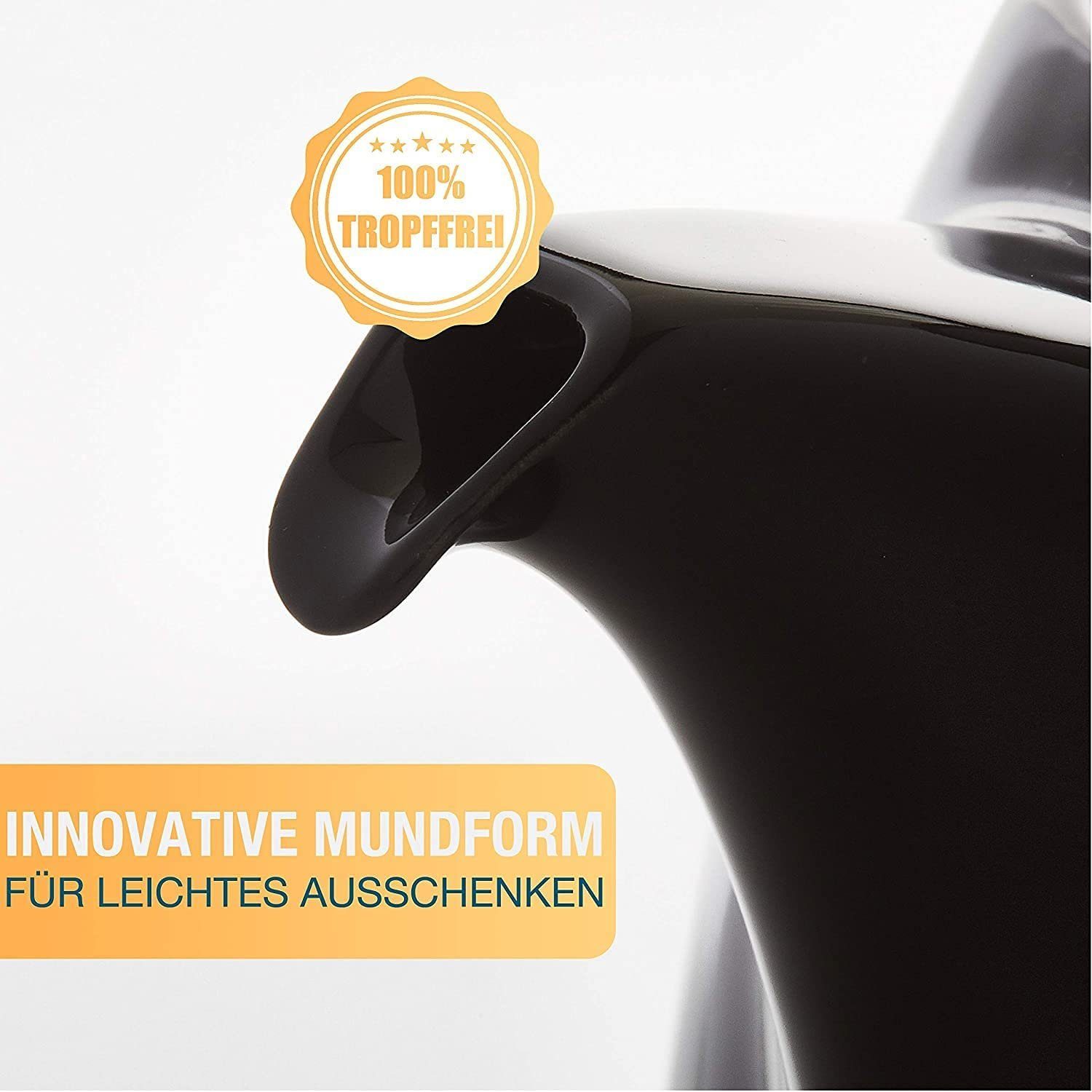 Thiru Teekanne mit Stövchen Porzellan, inkl. Edelstahl Siebeinsatz, 1.2 l, (Hitzebeständiges Porzellan aus Handarbeit), Innovative Mundform für leichtes Ausschenken