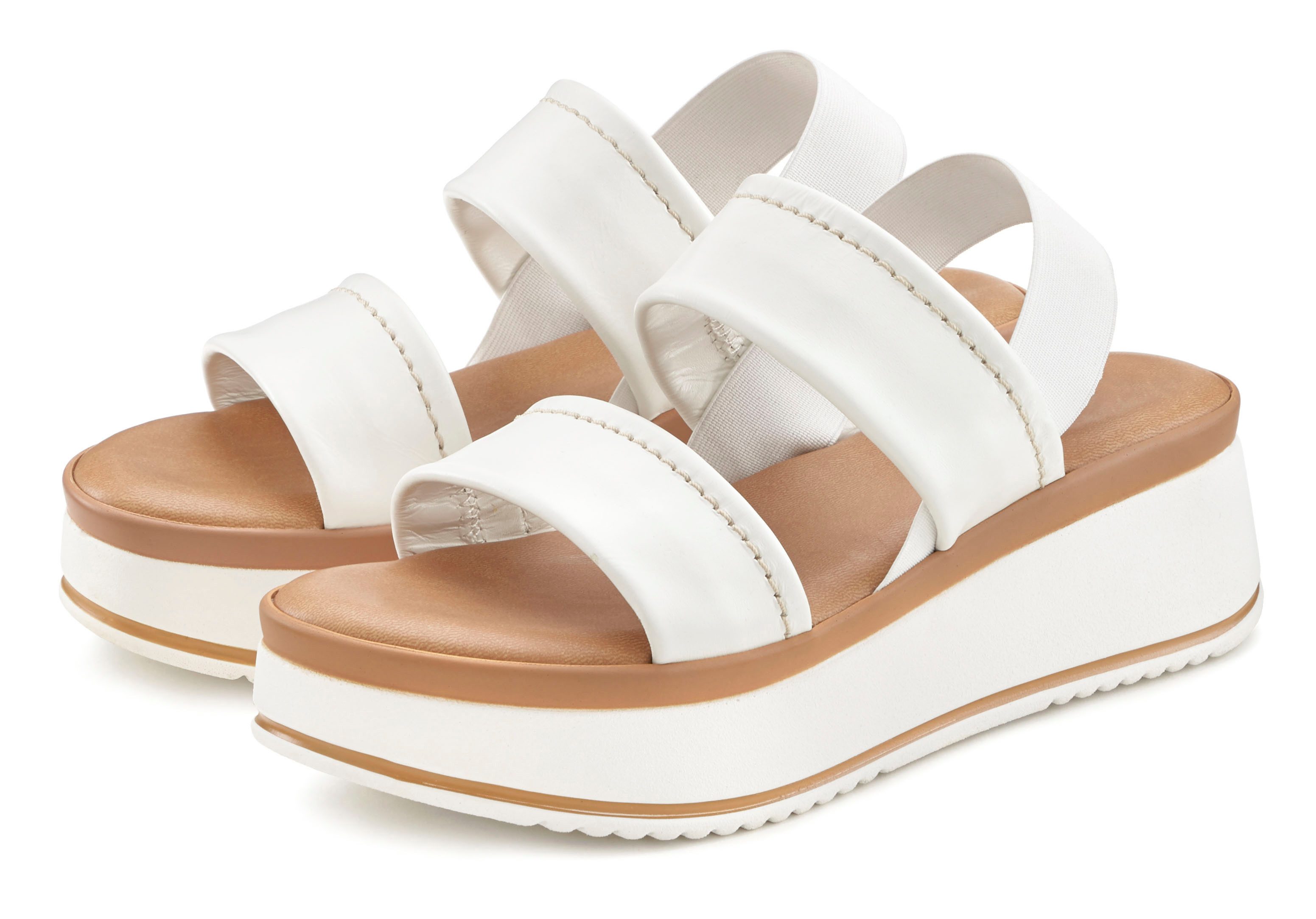 LASCANA Sommerschuh, Sandale, Sandalette, offener Schuh, Plateausandaletten Sandalette aus Leder mit modisch bequemer Plateausohle