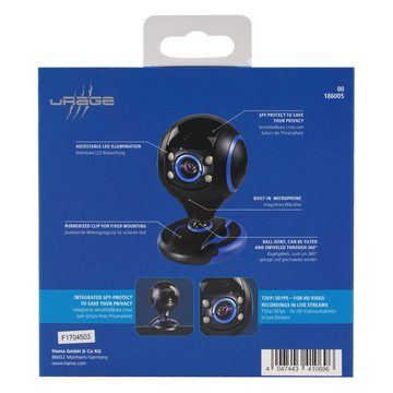 uRage HD Webcam REC 200 Web-Kamera 720p 30 fps Webcam (mit Mikrofon und LED-Licht verschließbare Linse 720p Auflösung USB 2.0)