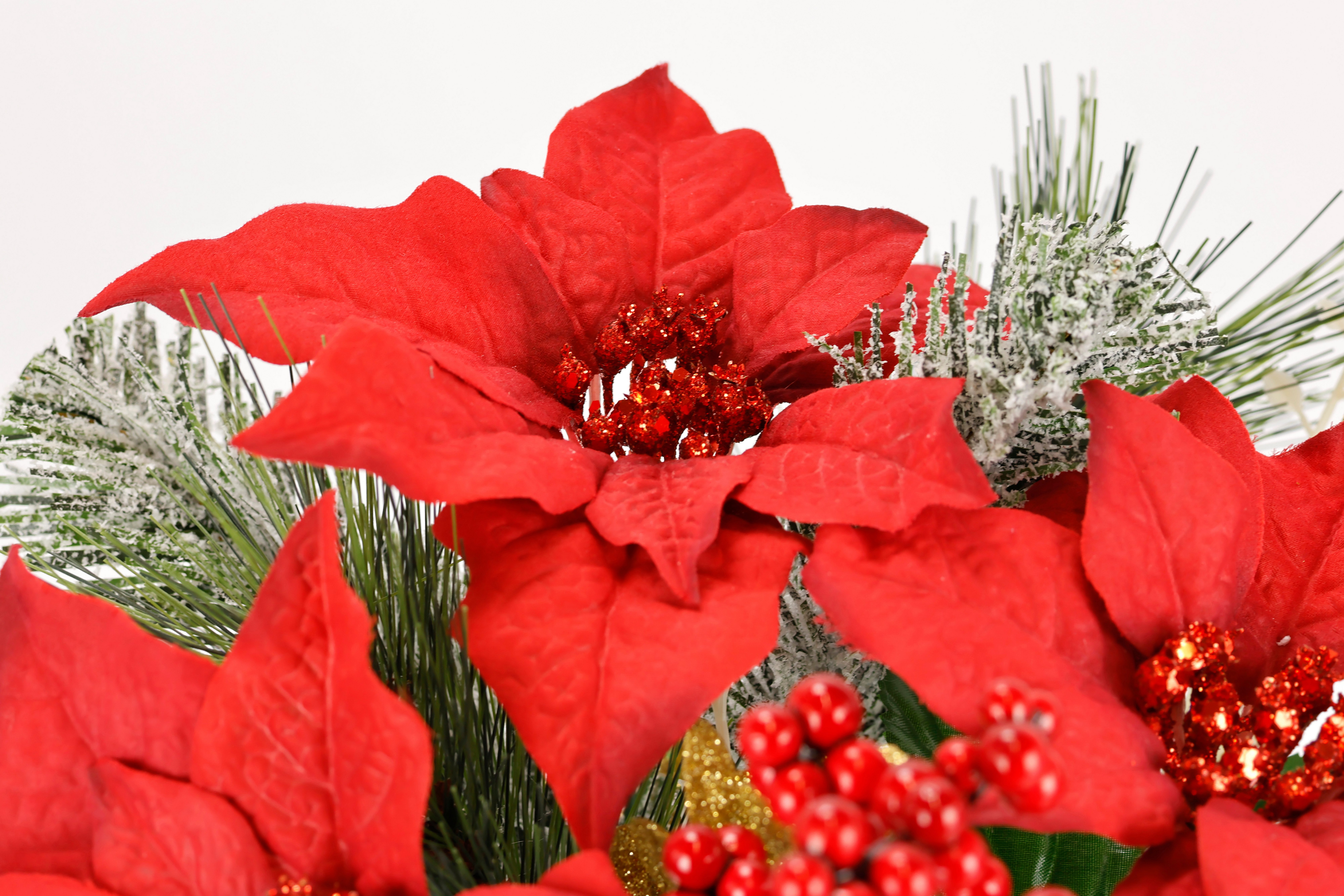 Kunstblumenstrauß Bouquet Poinsettia/Beeren/Tannenzweige Christstern, I.GE.A., Höhe 45 cm, 2er Set Weihnachtsblumen Weihnachtsdeko Adventsdeko Christstern Deko