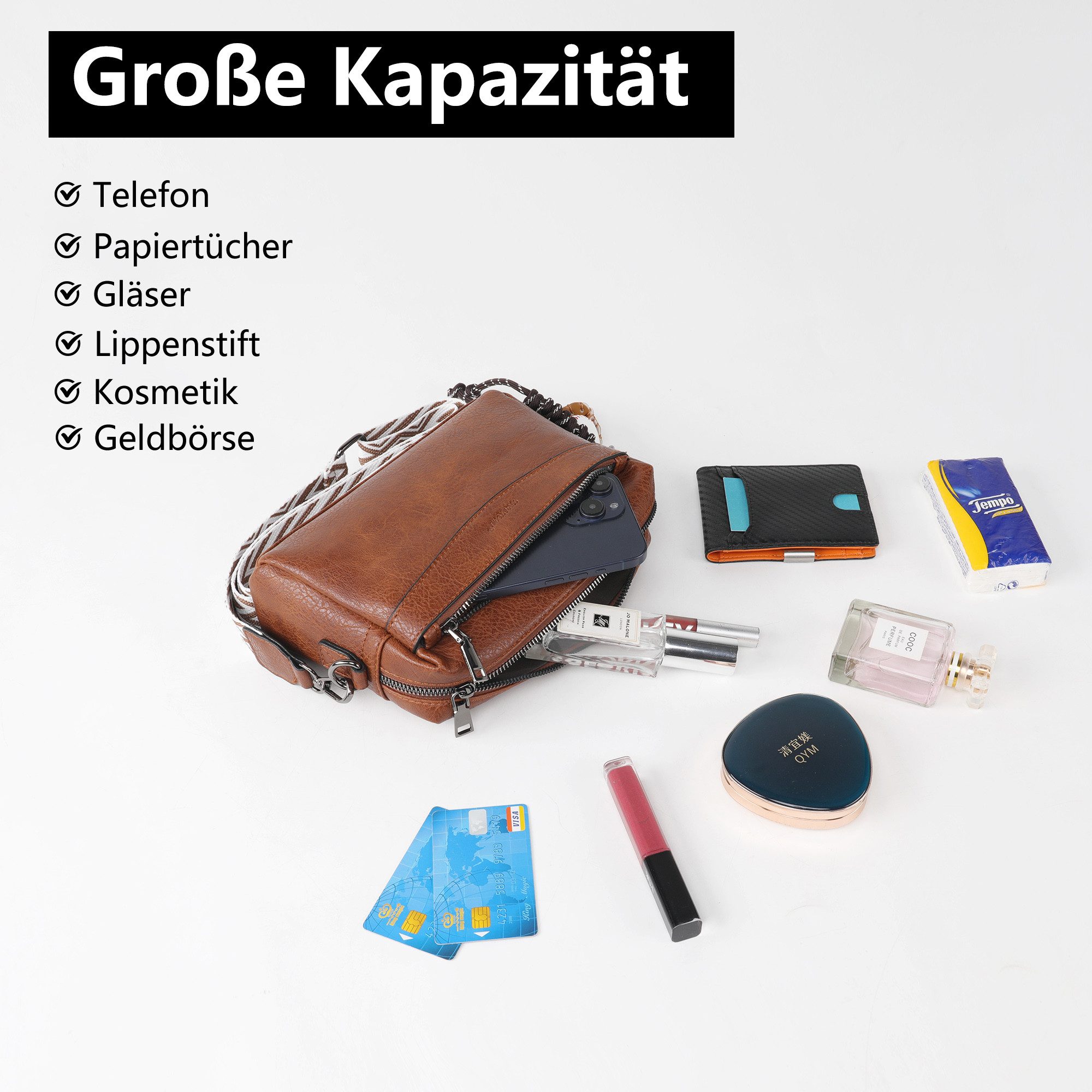 TAN.TOMI Umhängetasche Damen Schultertasche Klein Handtasche Crossbody Bag Henkeltasche (Tasche mit viel Stauraum), Für Pendeln Reise Campus Sport Rucksäcke – Bild 4 von 5