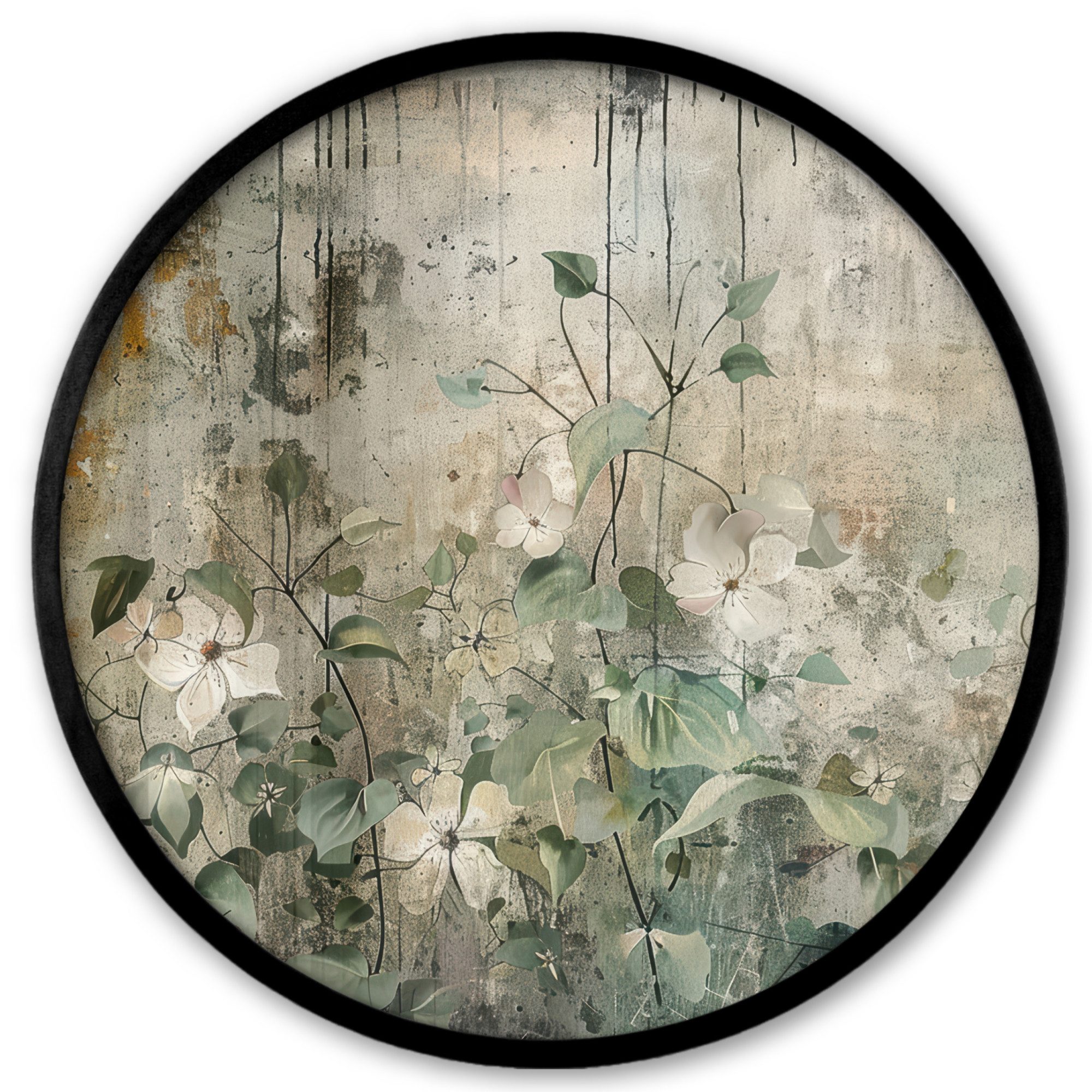 MuchoWow Poster Rund - Blumen - Blätter - Abstrakt - Modern, (1 St), Runde Wandbilder, Deko für Wohnzimmer und Schlafzimmer, 40x40 cm
