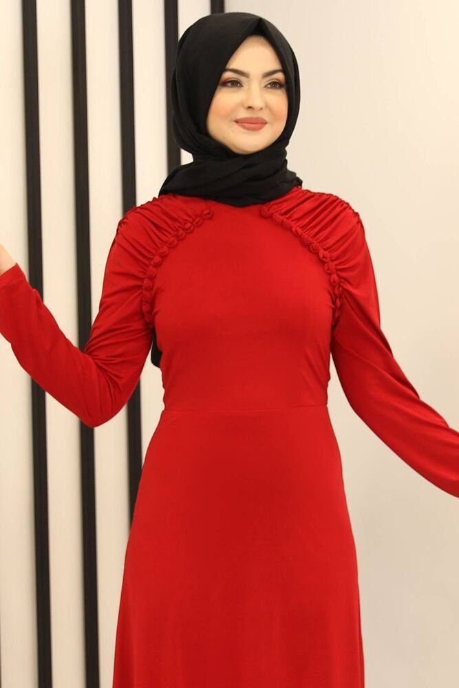 Kleid Rot Damen Abaya Raglanärmeln mit elastisch Hijab Abendkleid Modavitrini Abiye