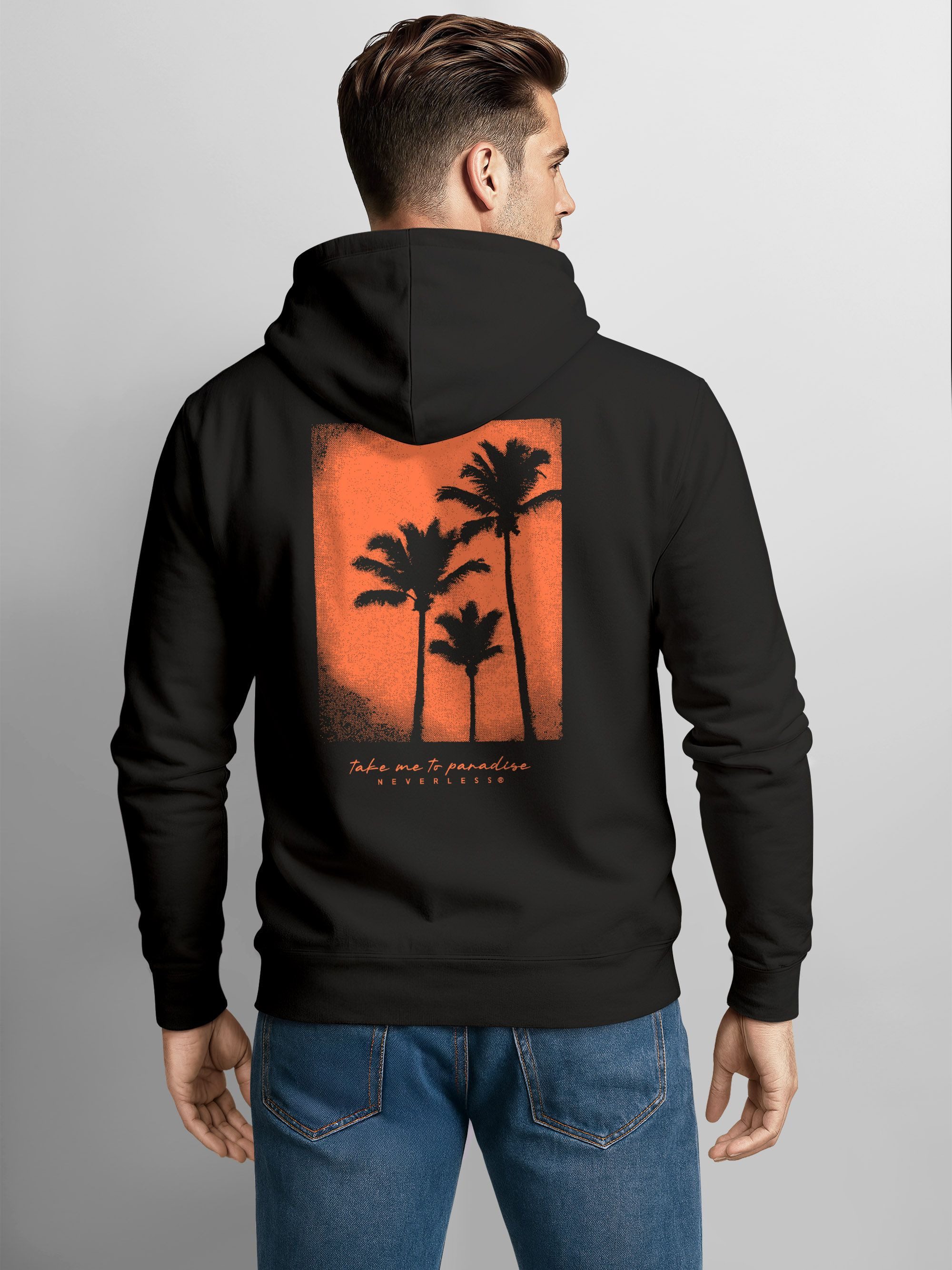 Neverless Hoodie Herren Hoodie Palmenmotiv, Neverless Take Me to Paradise Design – Bild 2 von 5